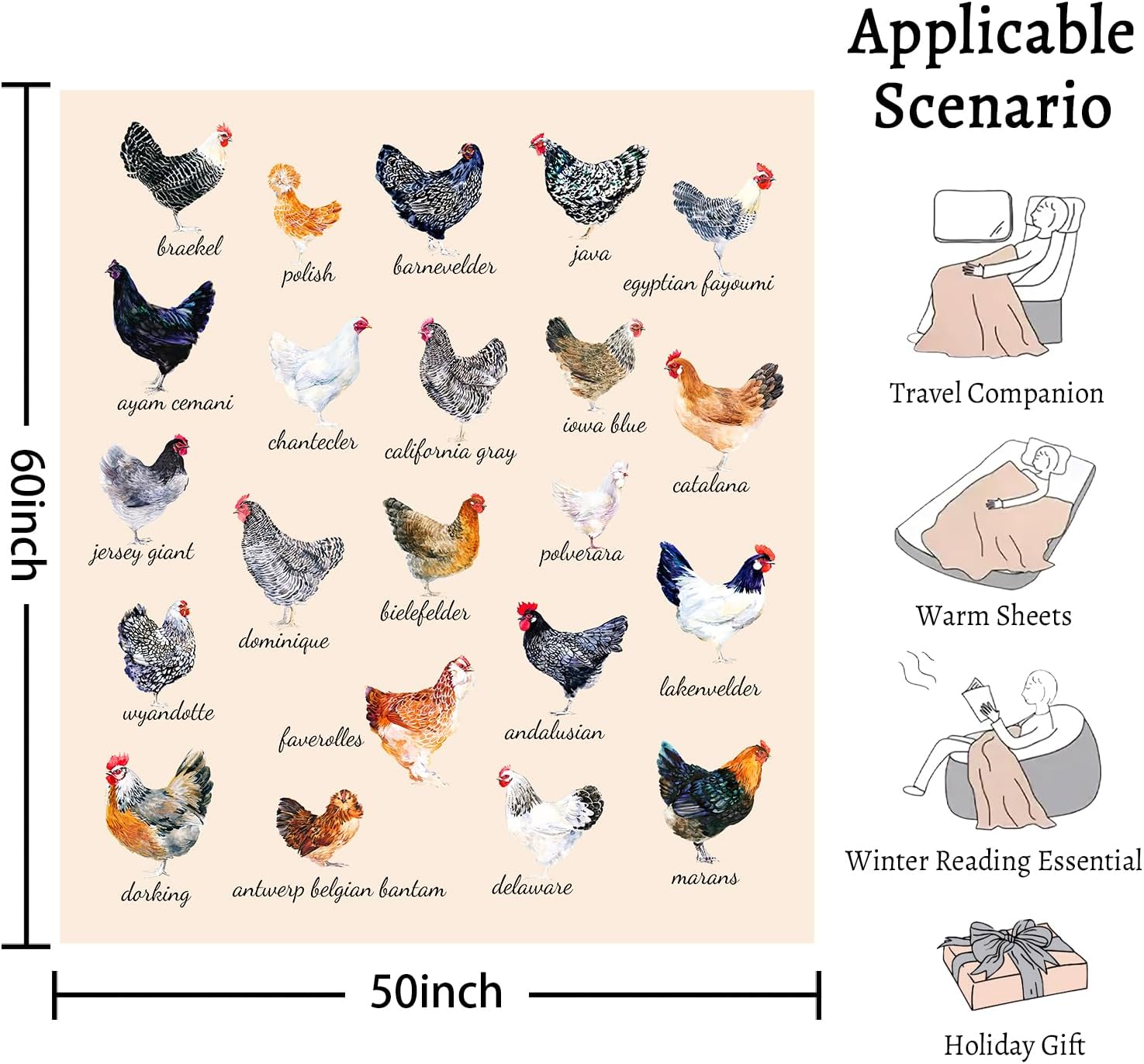 Chicken Throw Blanket Cozy Fleece Blankets for Adults Kids Boys Girls for Women Men Chicken Lovers Rooster Decor for Party Sofa Bed Couch 50"X60" - Image 3