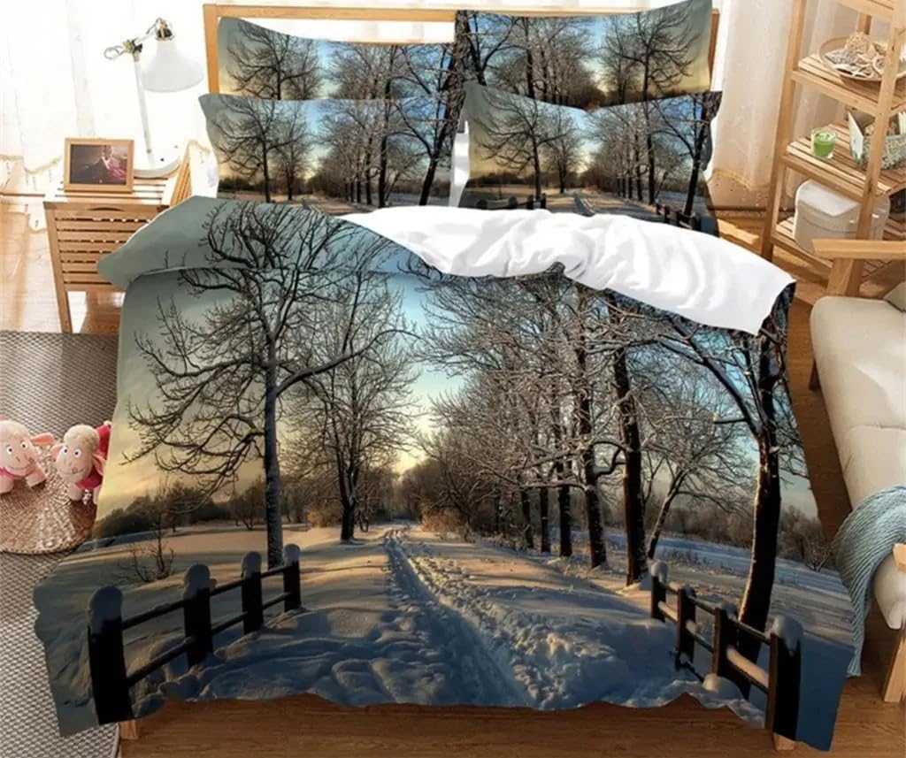 QBIDCSX Bedding Sets Single Snow scenes Bedding Sets Single Koala Duvet Cover 200x200cm with Zipper Closure, Hypoallergenic Quilt Cover with 2 Pillowcase for Boys Kids Girls