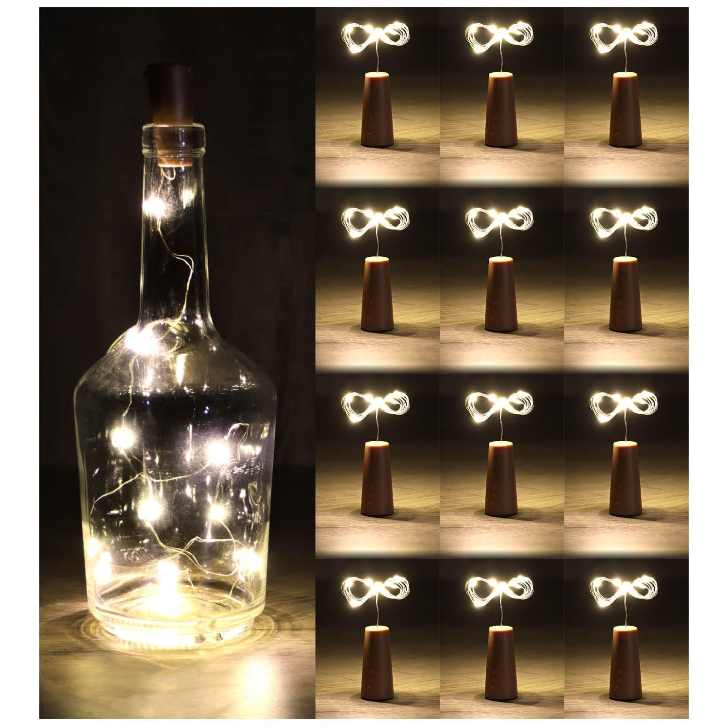 com-four® 12x LED Bottle Light - Cork Fairy Lights for Indoor use, for Empty Wine and Champagne Bottles - mini LED Lights with Battery Operation (012 Pieces)