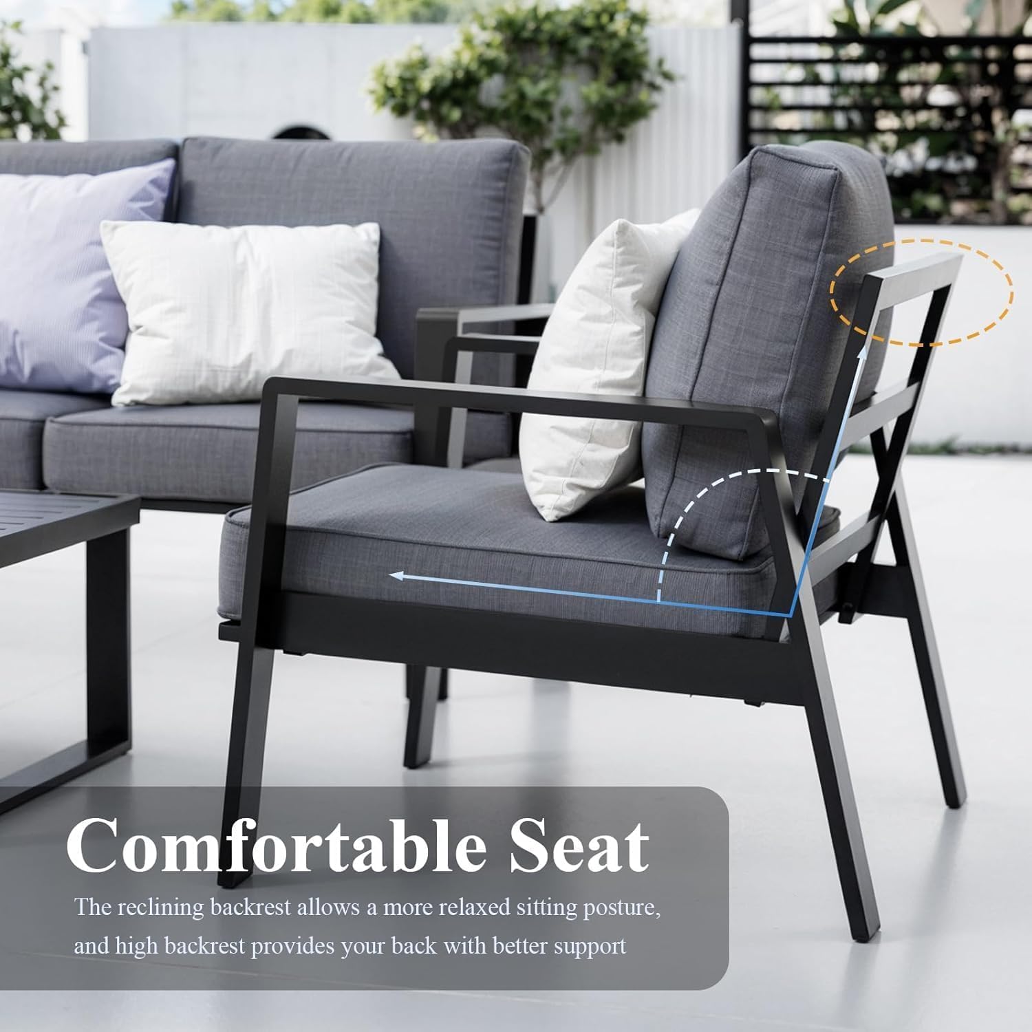 Aluminum Outdoor Patio Furniture Set, 4 Piece Sectional Coversation Sets with Coffee Table, Modern Outdoor Sofa Couch with Thick Cushions for Porch, Balcony, Garden, Dark Grey