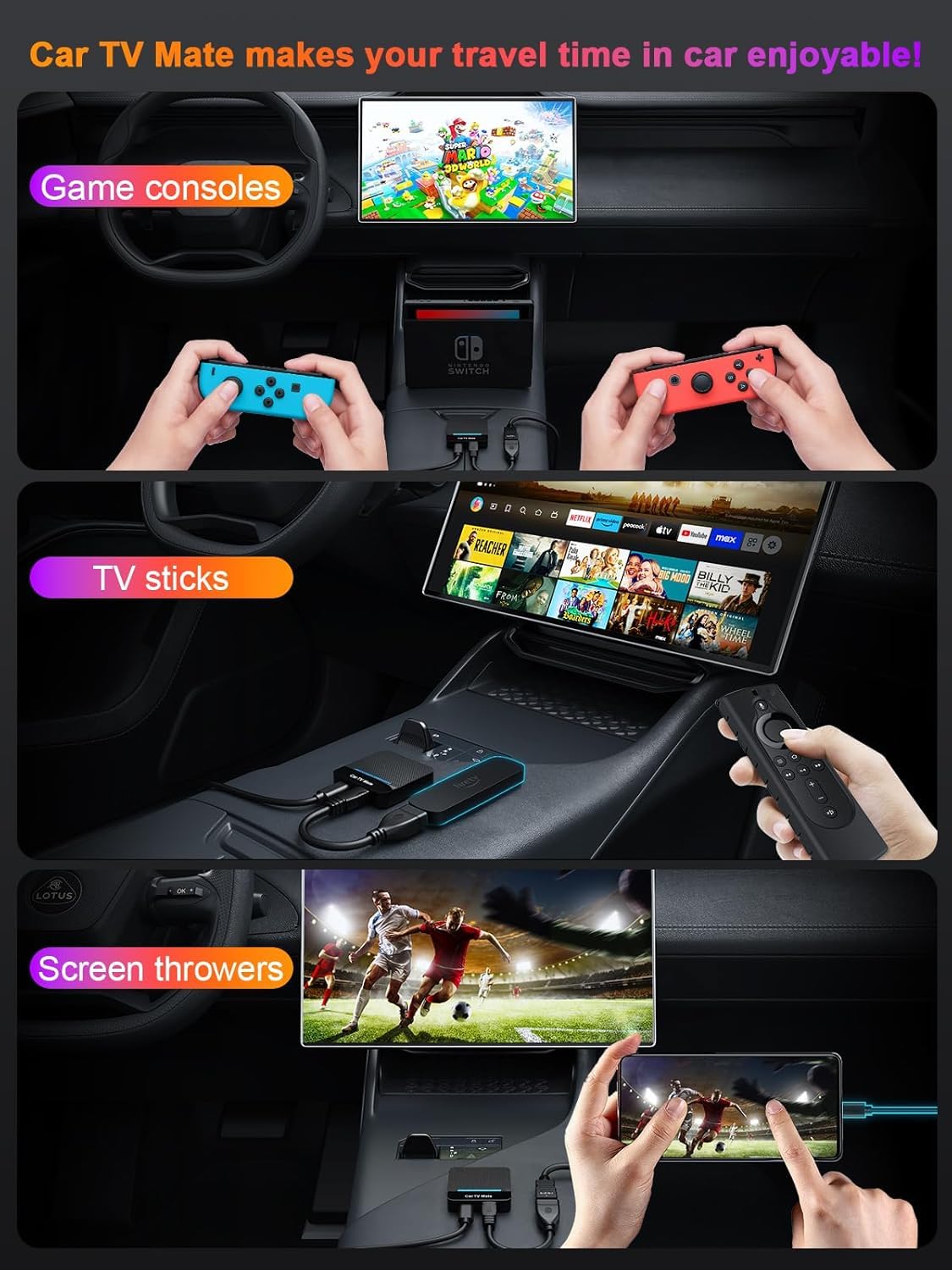 Car TV Mate 2025 Adattatore wireless CarPlay integrato, convertitore Fire TV Stick per auto Plug & Play, stabile, veloce, nessuna latenza, adattatore multimediale HDMl con CarPlay cablato di fabbrica