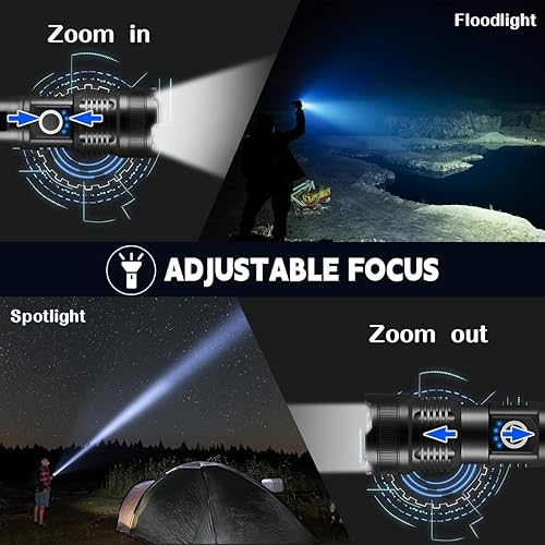 Miniatura 4 de Paquete de 3 linternas recargables de alto lúmenes, linterna LED recargable de 5 modos, linterna súper brillante de alta potencia, linterna táctica