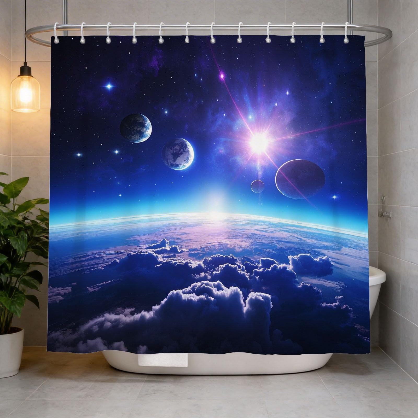 Hongduo 3D Galaxy Planet Shower Curtain for Stalls Bathtubs Modern Galaxy Bathroom Decor Shower Curtain Set Polyester Fabric Waterproof 120x180cm/48X71 Inch with Hooks