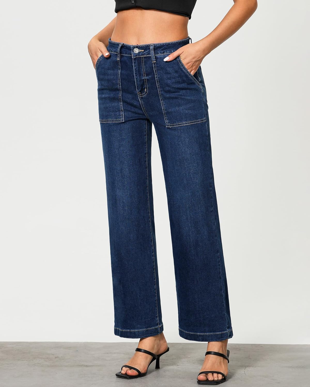 GRAPENT Jeans for Women High Waisted Straight Leg Jeans Stretchy Trendy Wide Leg Denim Pants Jean Trousers Patch Pockets - Image 4