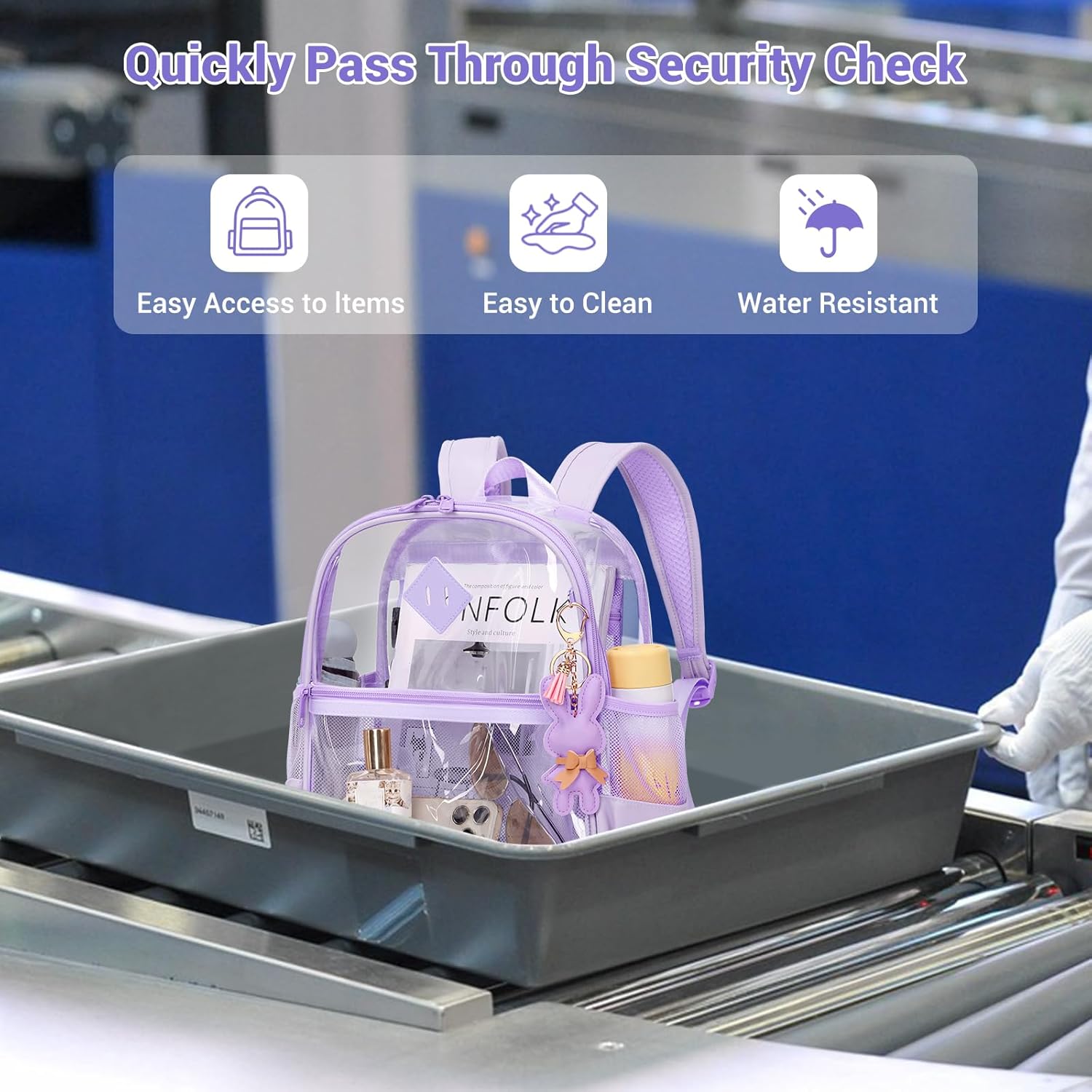 Clear Backpack for Stadium Events Approved 12×6×12, Thick TPU Mini Clear Bag with Front Pocket for Concert Sport Events Work Travel, Purple - Image 5