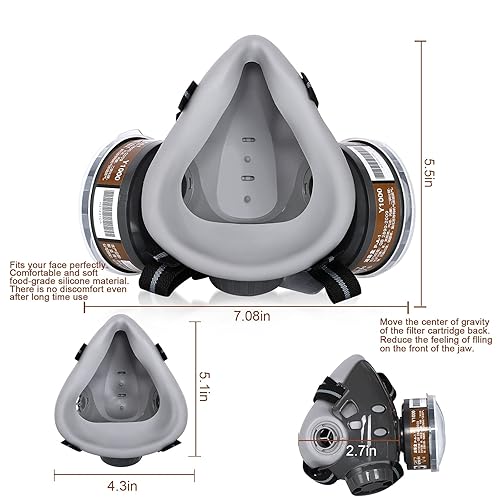 Miniatura 4 de Juego de cubrebocas reutilizable con filtros, respirador de carbono activo para pintar contra gas, polvo, vapores orgánicos, olores, humos, aserrín,