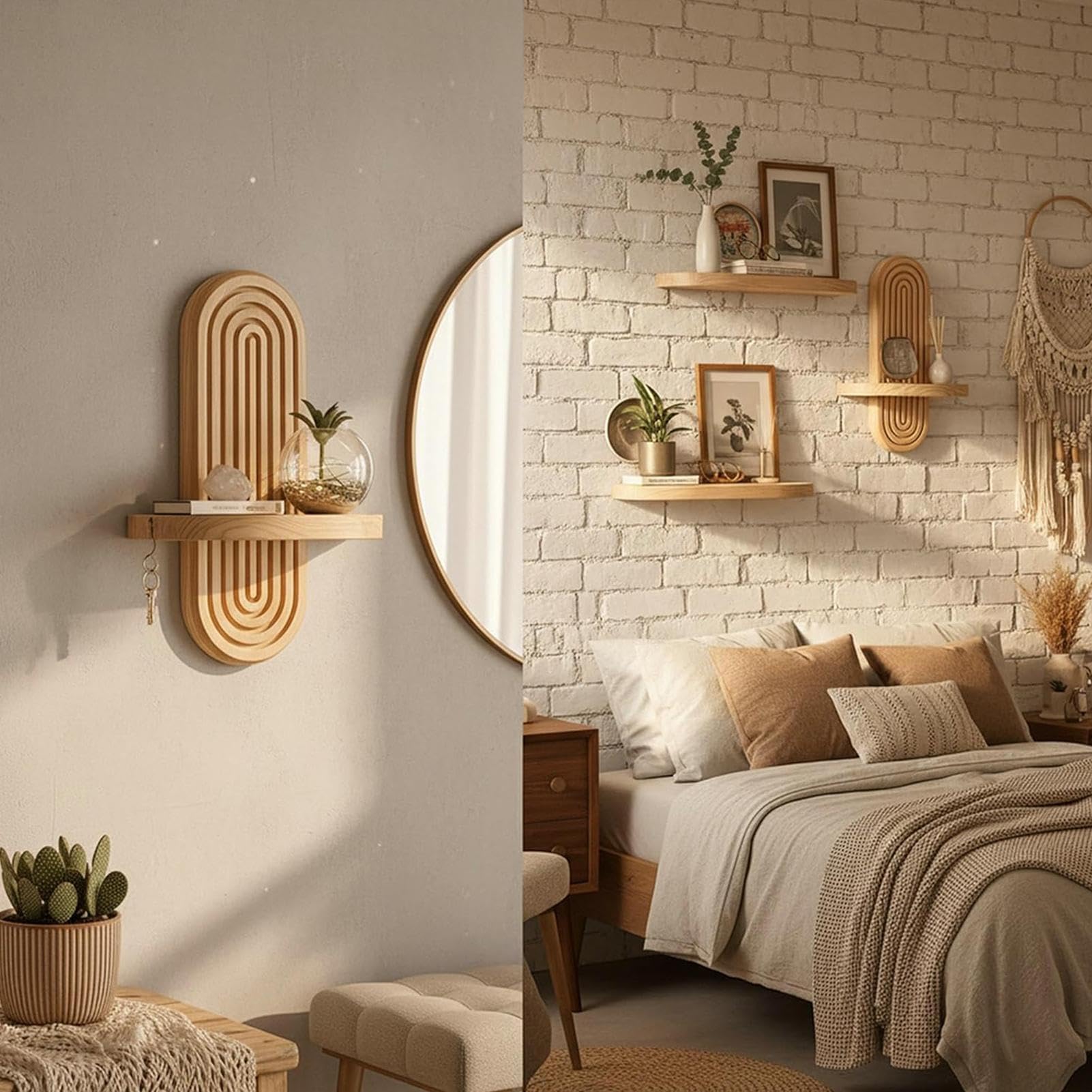 Boho Półki Ścienne Rustykalna Łukowata Dekoracja Zestaw 2 Sztuki Z Litego