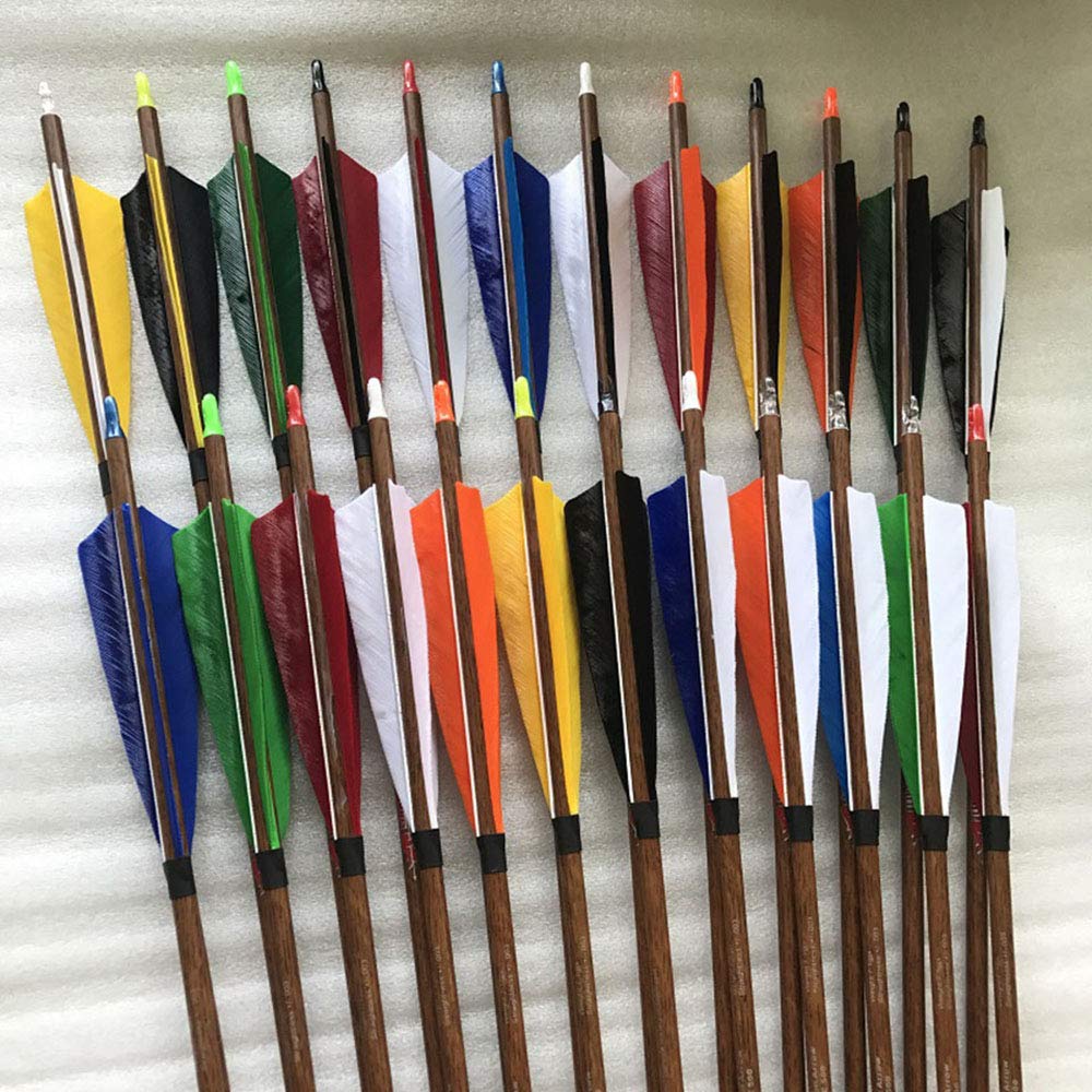 ACCMOS Spine 400 500 600 700 Freccia in Carbonio, 32 "Legno Color Carbonio Shaft 5 "Piuma di Tacchino Colorata ID 6,2 mm Freccia da Caccia, per Arco Ricurvo Arco Composto Tiro con L'Arco