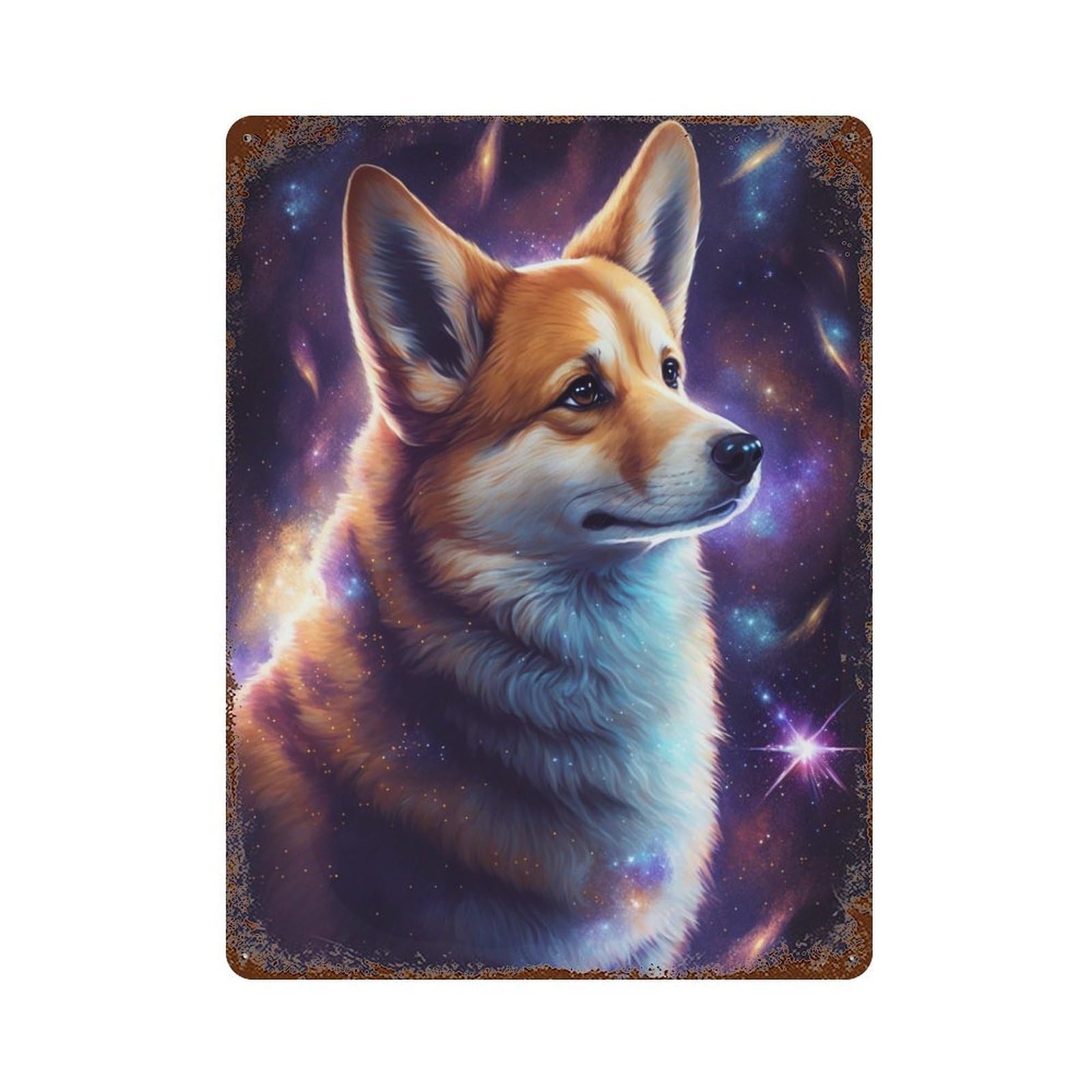 Cosmic Corgi Portrait-24 Distressed Metal Wall Sign 15.7"x11.8", Ideal for Pub, Kitchen And Man Cave Decor