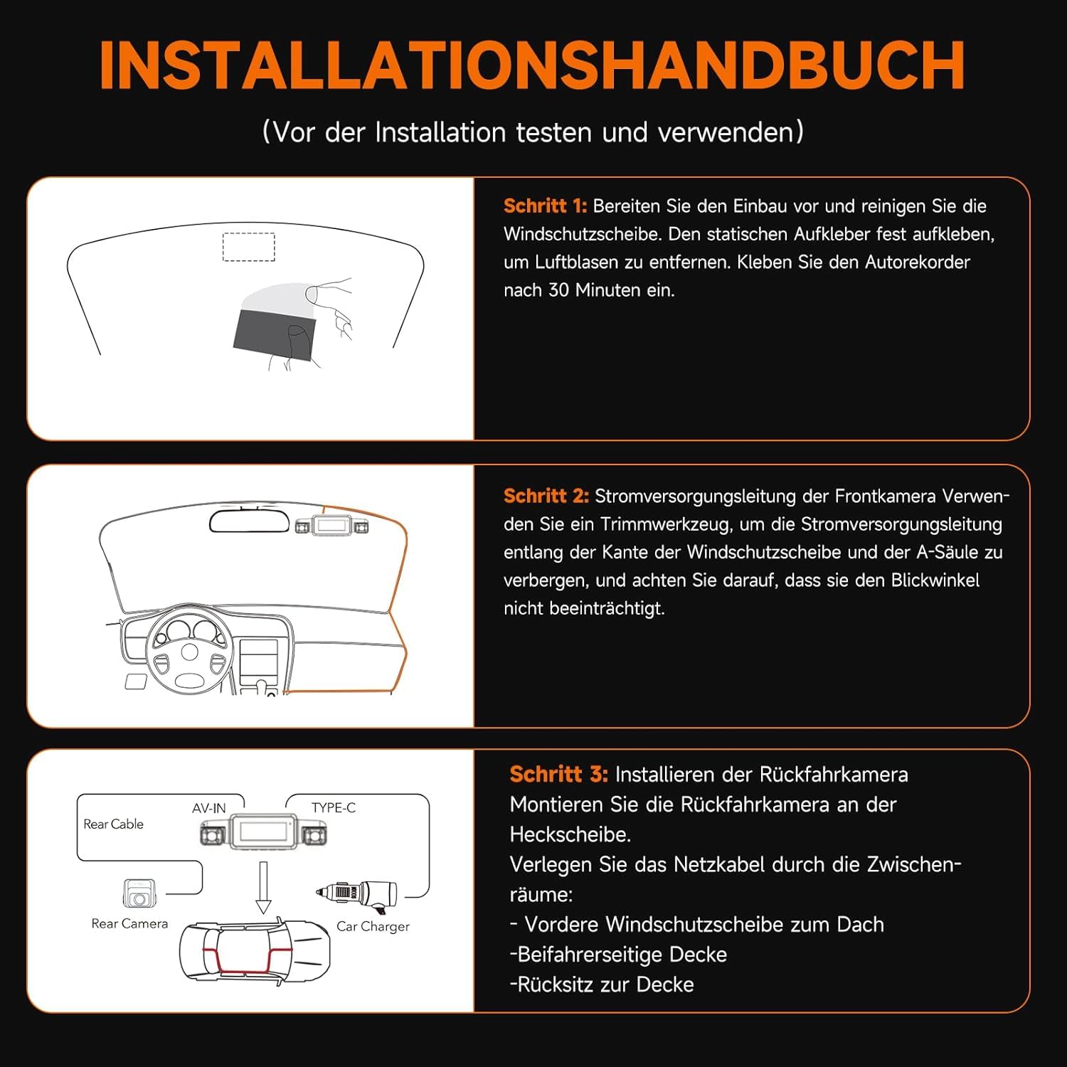 HUPEJOS 4 Kanal Dashcam Auto Vorne Hinten, 4K 360 Grad Kamera Auto, V60