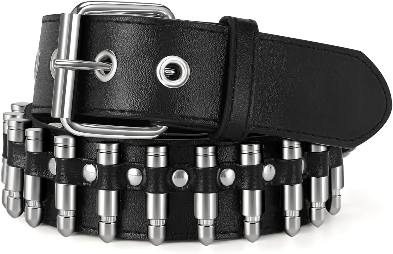 SUOSDEY Black Studded Belt,Y2K Silver Metal Grommet Belt for Men Women Punk Rock Style for Jeans Pants