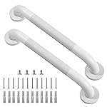 Rackickyer Shower Grab Bar, 2 Pack 16 Inch White Bathroom Grab Bar, 1.25 Diameter 304 Stainless Steel Anti-Slip Grab Bars for Bathtubs and Showers, Handicap Shower Grab Bar for Seniors Elderly