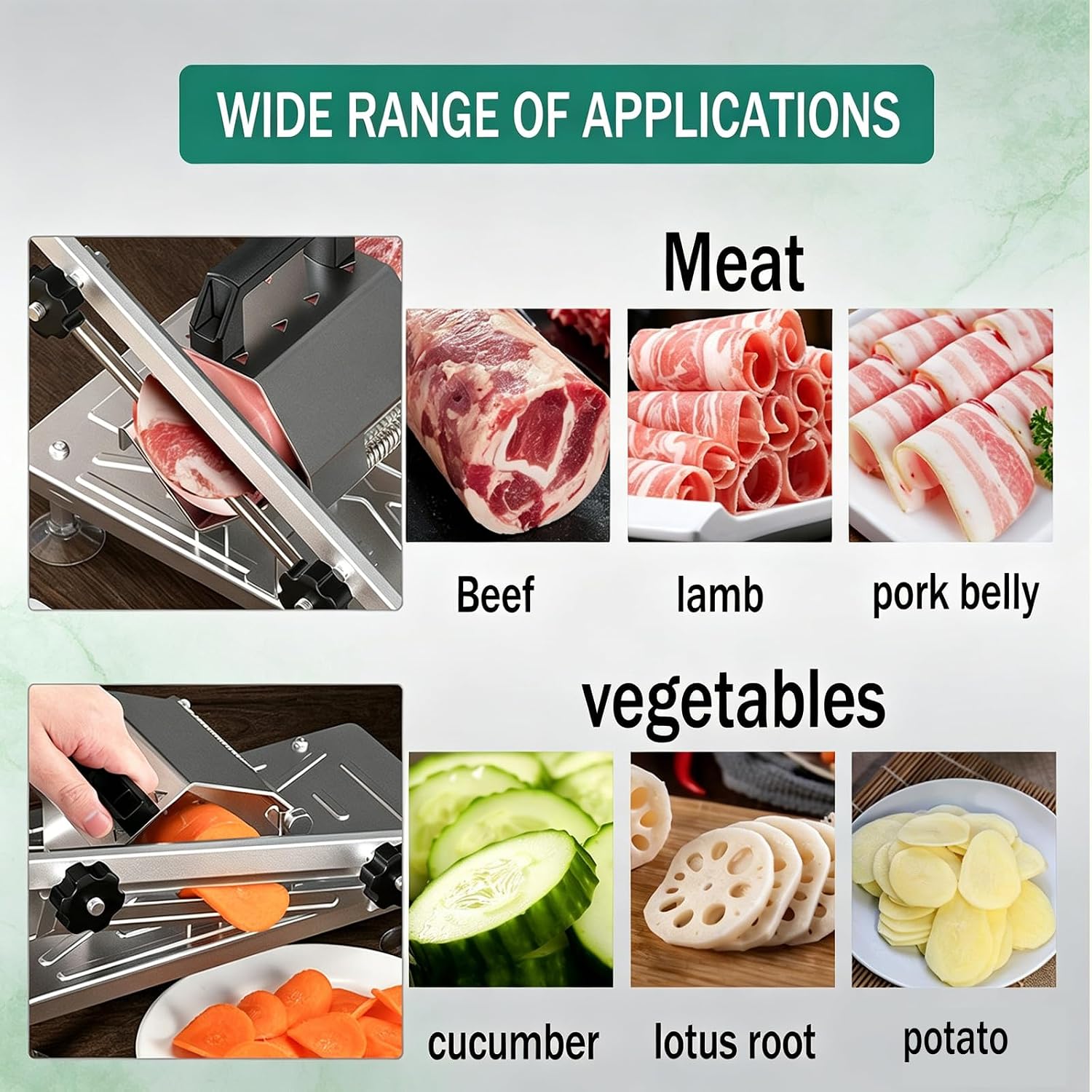 Manual Frozen Meat Slicer for Home Cooking – Upgraded Stainless Steel Meat Cutter Beef & Mutton Roll Meat Cutter – Perfect for Hot Pot, BBQ, Sandwiches and Pizza (Silver)