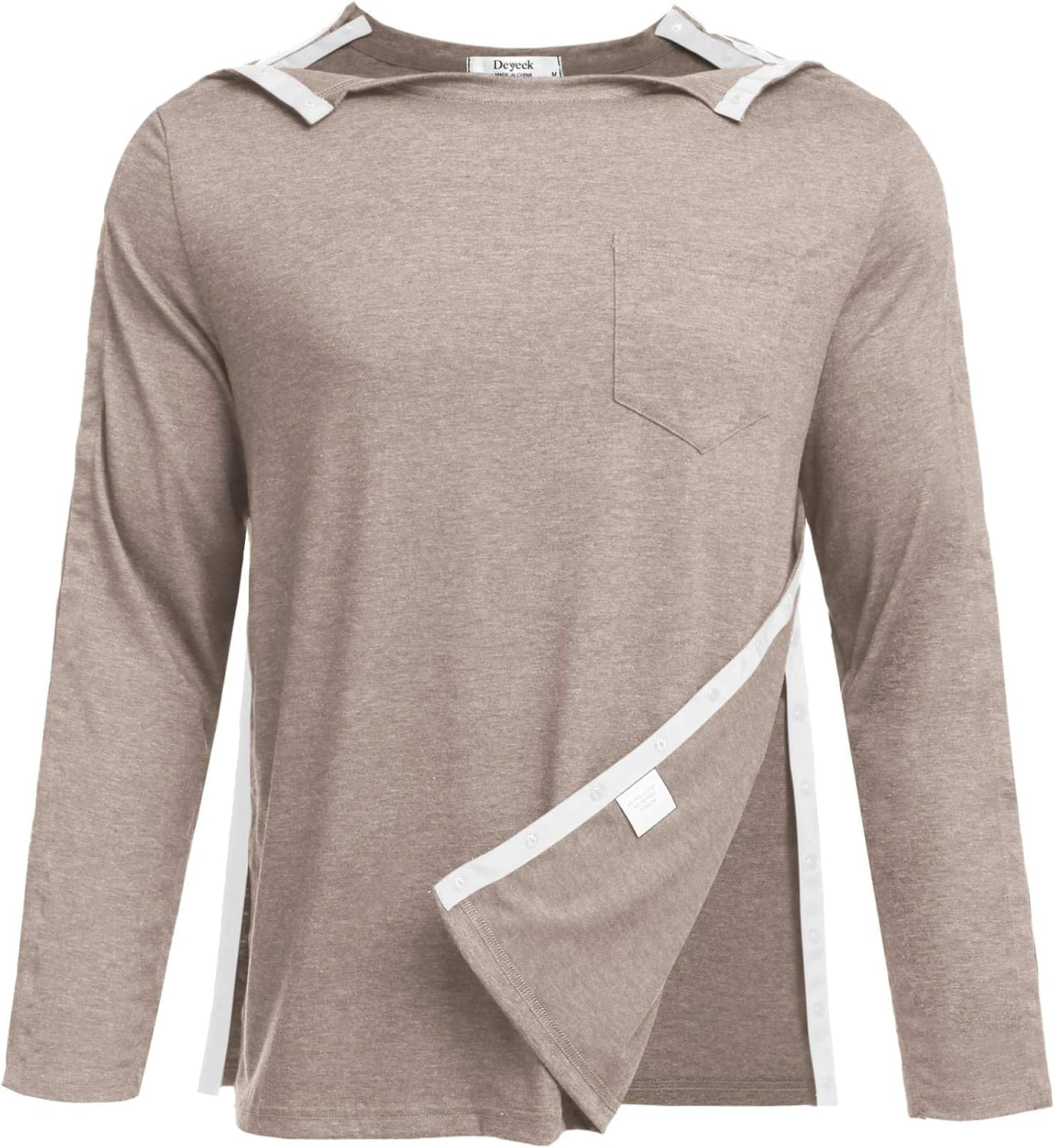 Deyeek Men's Post Shoulder Surgery Recovery Shirts Full Tear Away Long Sleeve Snap Chemo Port Access Shirt