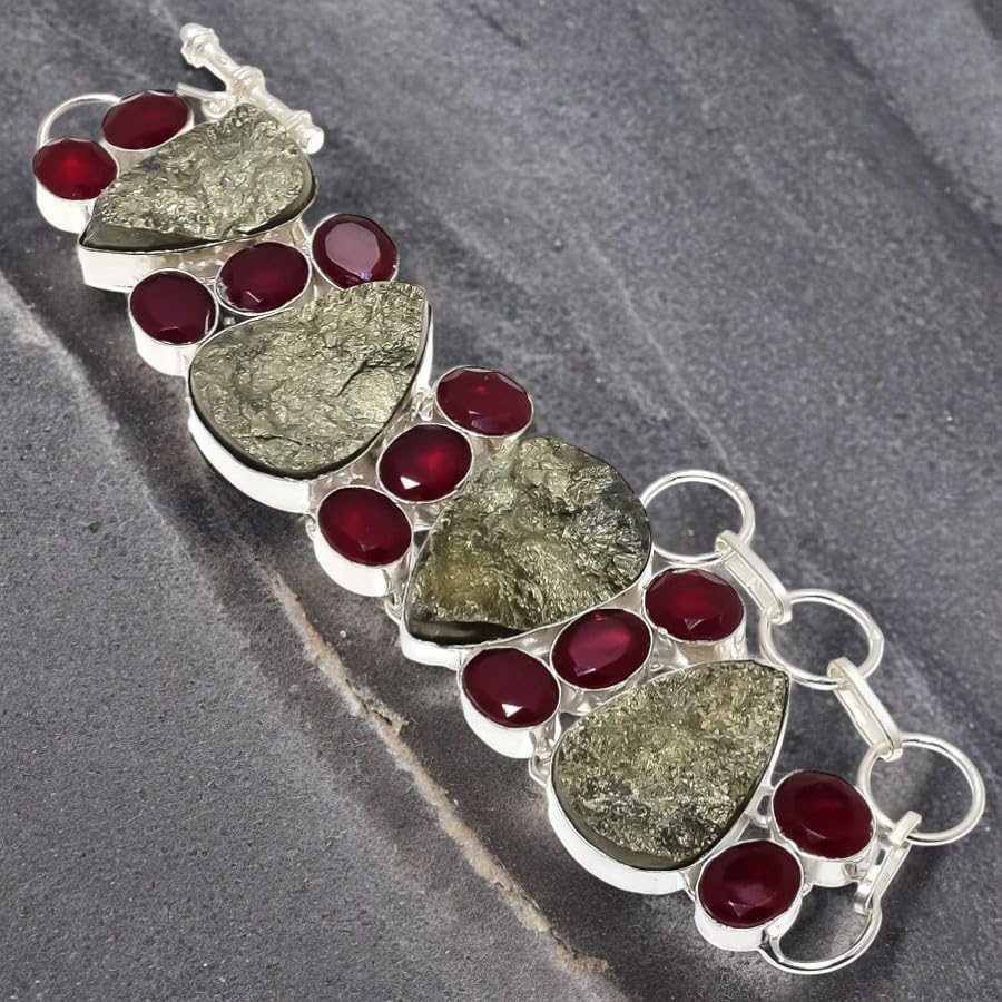 Peruvian Pyrite Druzy, Ruby Gemstone 925 Sterling Silver Jewelry Bracelet 7-8" MQ-997