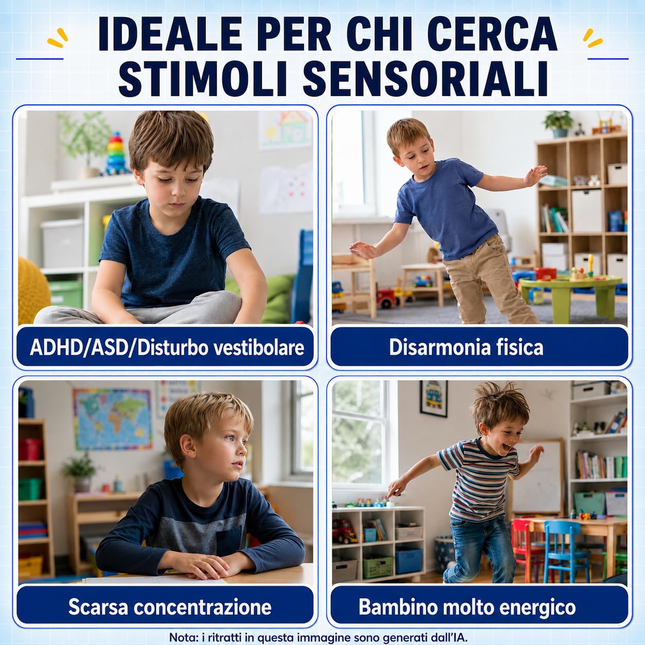 TopHomer Sedia per bambini con funzione di equilibrio, girevole a 360°, sensoriale, per autismo e ADHD, sollievo dalla cinetosi, con maniglie di sicurezza e base stabile, sedia per attività per