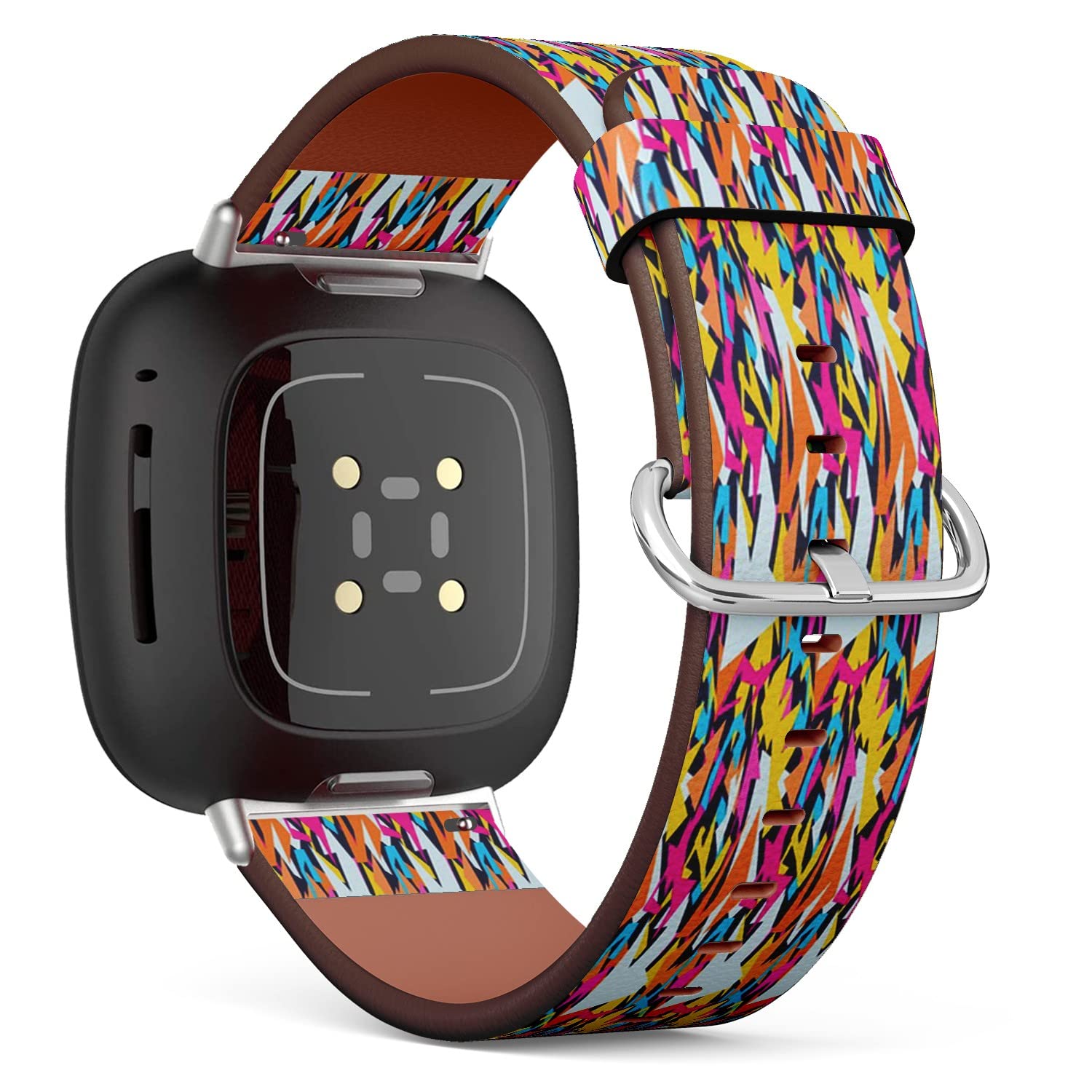 CJBROES Replacement Leather Watch Band, Compatible with Fitbit Versa 3 and Fitbit Sense of Wristband Bracelet Accessory - Graffiti Bright Psychedelic