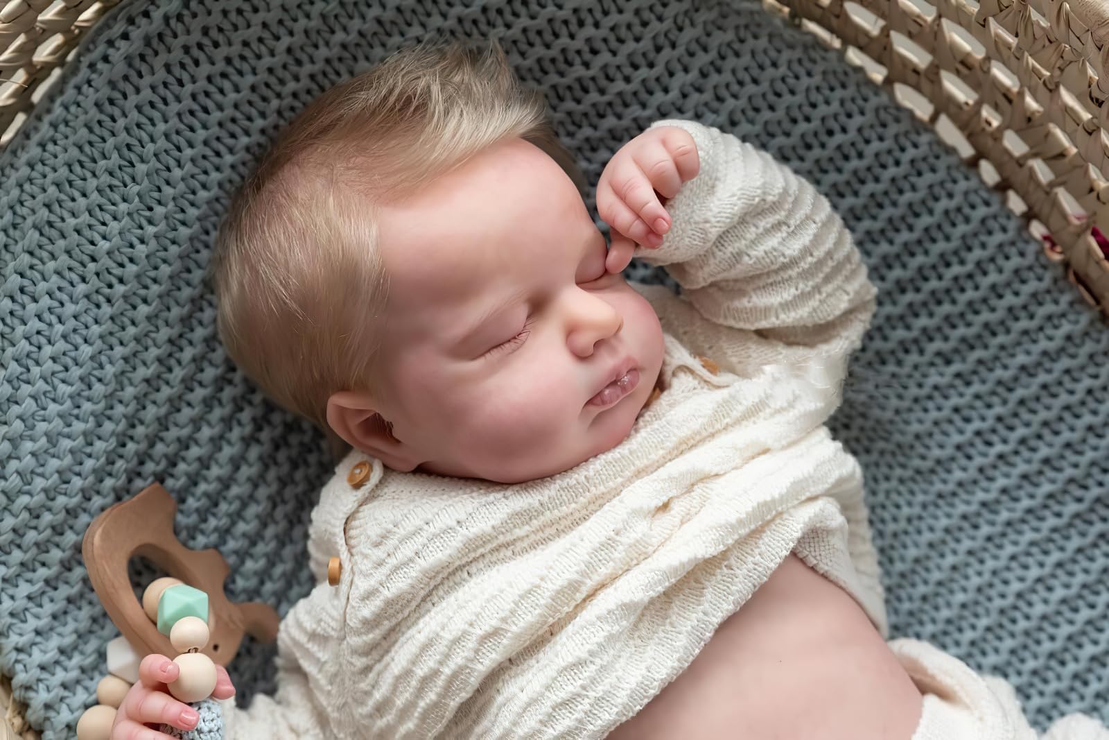 MineeQu 20 cali Realistyczna Lalka Reborn z Korzeniatym Blondowym Włosami, Pełne Ciała z Winylu, Żywotna Noworodek, Śpiąca Dzieciątka, Kolekcjonerska Artystyczna Lalka dla Dzieci i Dorosłych