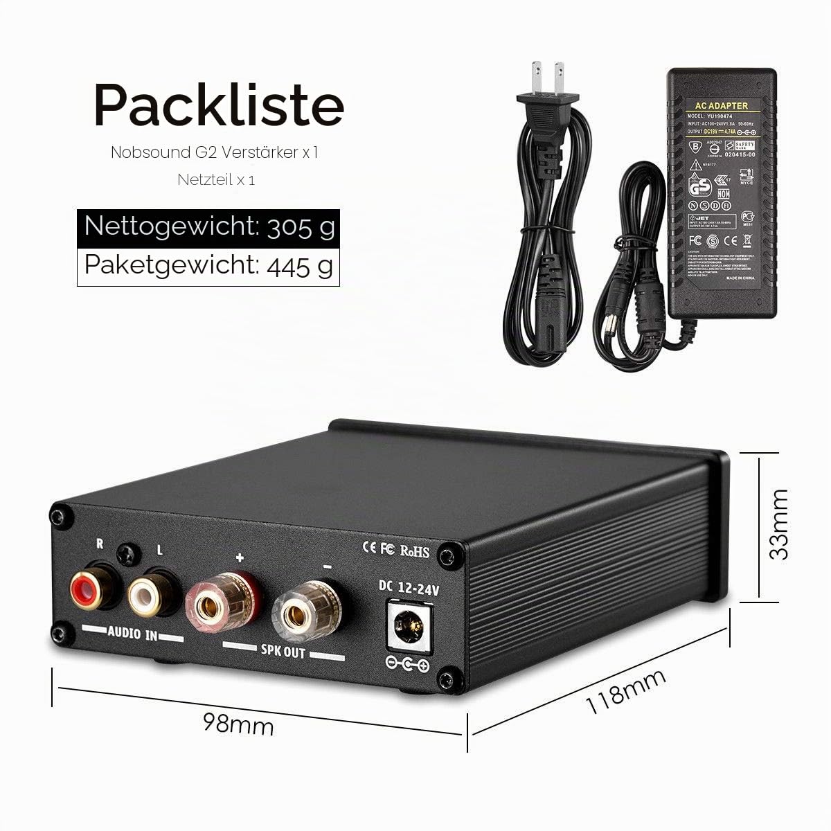 Nobsound G2 Subwoofer-Verstärker, 100 watt Home Sub Bass Power Amplifier, Full Frequency Mono Channel Amp, PBTL/BTL Bridge Verstärker mit Gain Control, für Passive Subwoofer Bass-Shaker