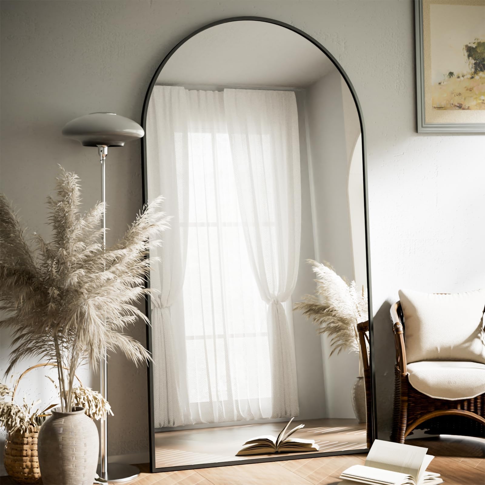 VooBang 35 x 78 Inch Large Arched Mirror Full Length - Stylish Shatterproof Oversized Floor Full Body Mirror for Living Room, Bedroom, Wall Hanging or Leaning, Black
