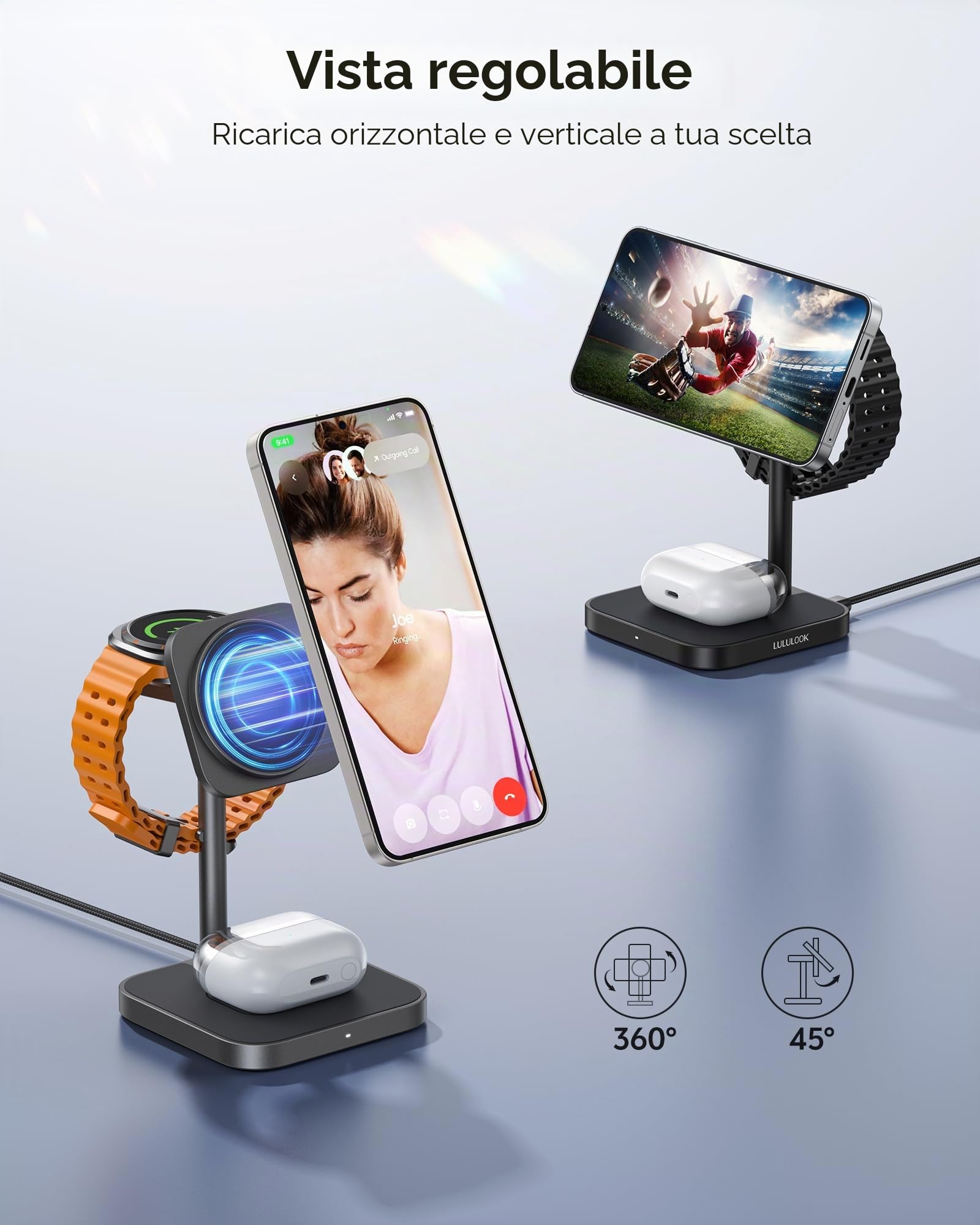 LULULOOK Stazione di ricarica per Samsung,caricatore rapido 3 in 1 da 15W wireless in alluminio per Galaxy S25 Ultra S24,S23 S22,Note,Z Fold 7,Flip,caricatore da 5W per Galaxy Watch Ultra/7/6/5/4/Buds