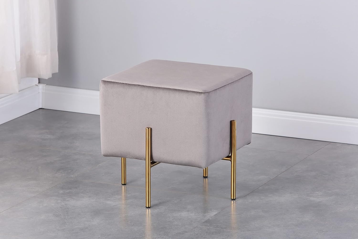 Kirpi Gray Ottoman Foot Stool Set of 2, Modern Luxury Velvet Vanity Stool, Cube Foot Rest, Square Upholstered Footrest with Gold Metal Legs - Gray