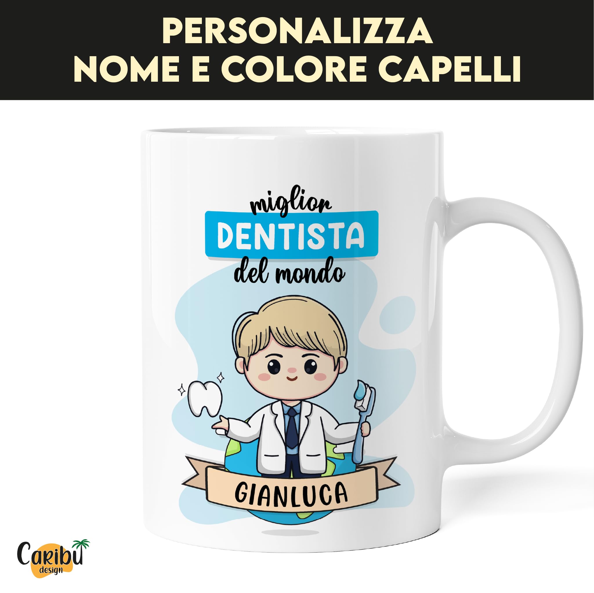 Tazza Dentista Personalizzata Nome Colore Capelli Regalo Ringraziamento Dentisti