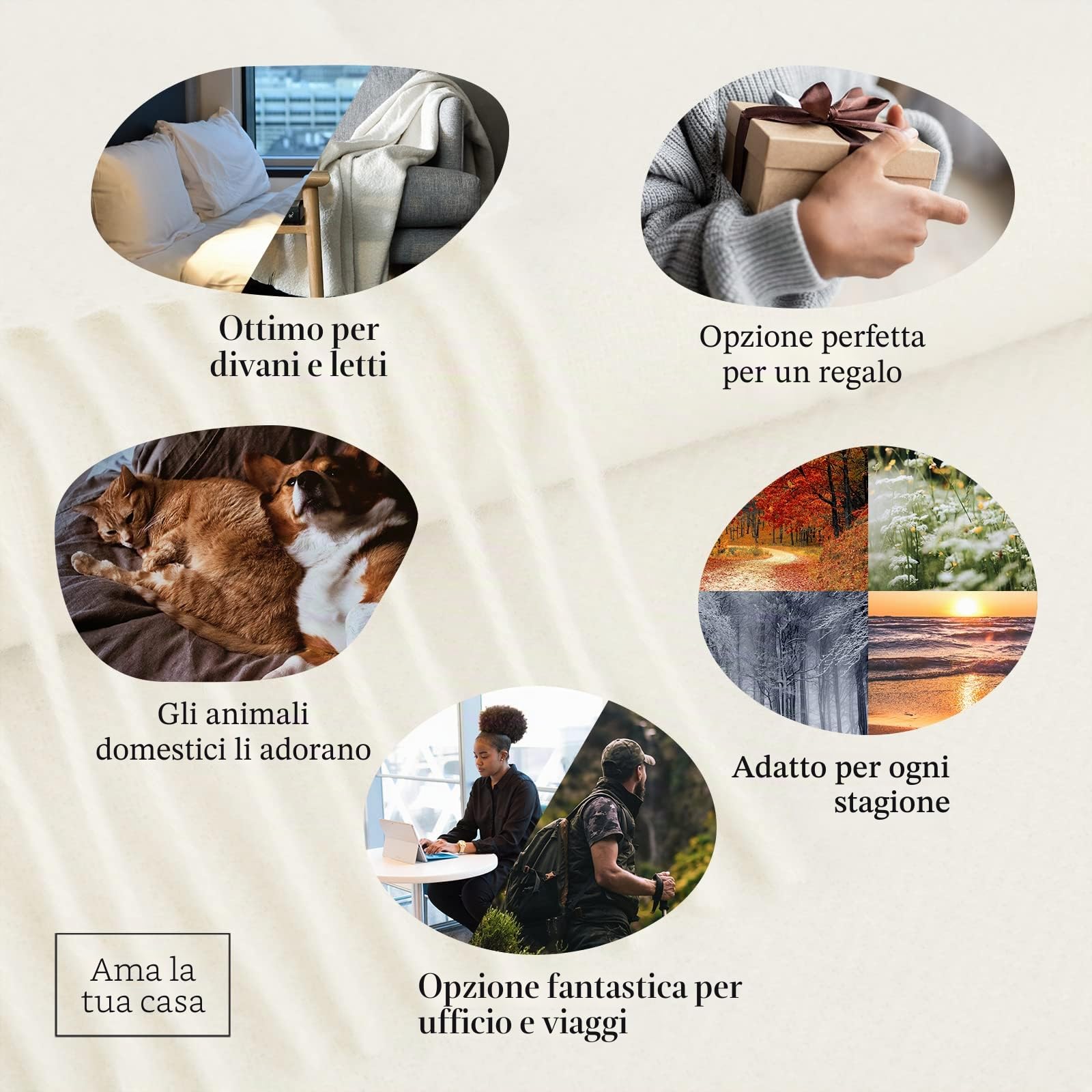 LYHome Plaid Cashmere e Lana Merino, Coperta per Letto e Divano 140x200 cm | Copriletto Caldo e Morbido, 10% Cashmere, 90% Merino, OEKO-TEX. Singolo Plaid Pura Lana per Estivo, Invernali | Bianco Sporco