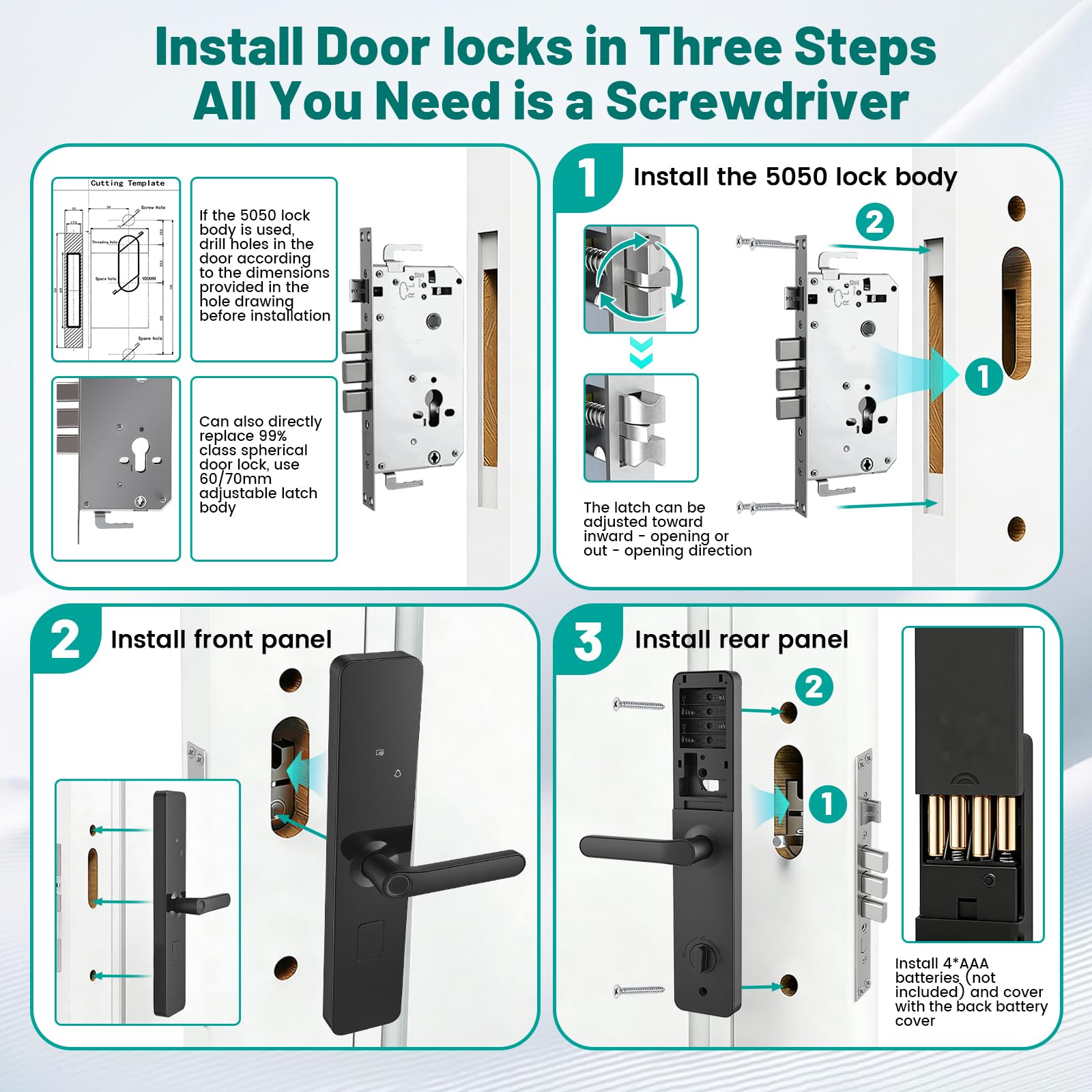 Cerradura Inteligente para Puertas, Cerradura Electrónica con Huella Digital, 6 Modos Apertura, Cilindro Clase C, APP Control, 2 Tarjetas NFC, Fechadura Inteligente para Puertas 40mm Casa Oficina
