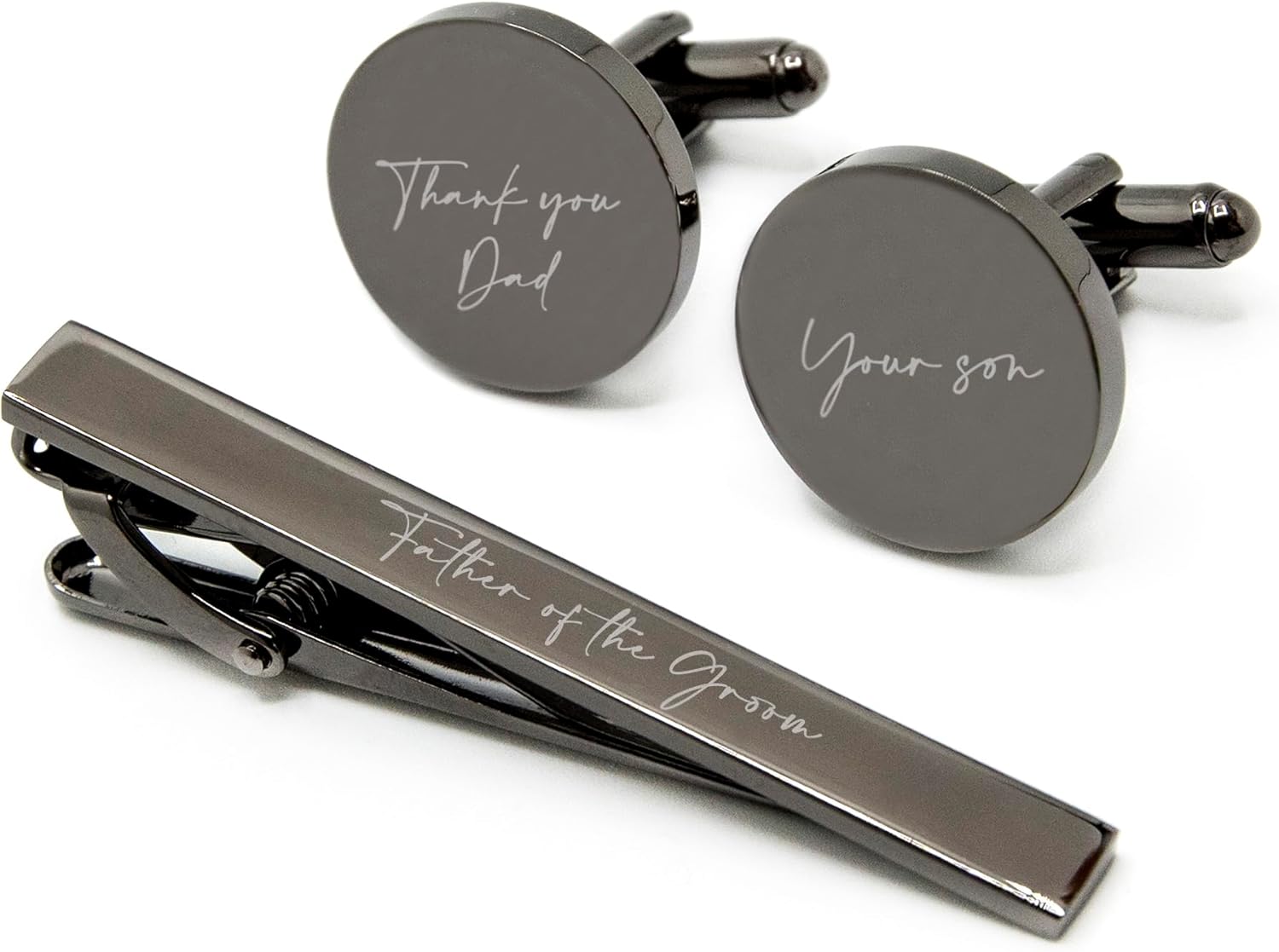 MUUJEE Engraved Cufflinks & Tie Clip