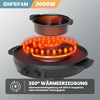 ENFRIFAM 2000W Elektromos Hot Pot és Raclette Grill, 8 Személyes, Kettős Főzőzóna, Független Hőmérséklet Szabályozás, Tapadásmentes Bevonat 4