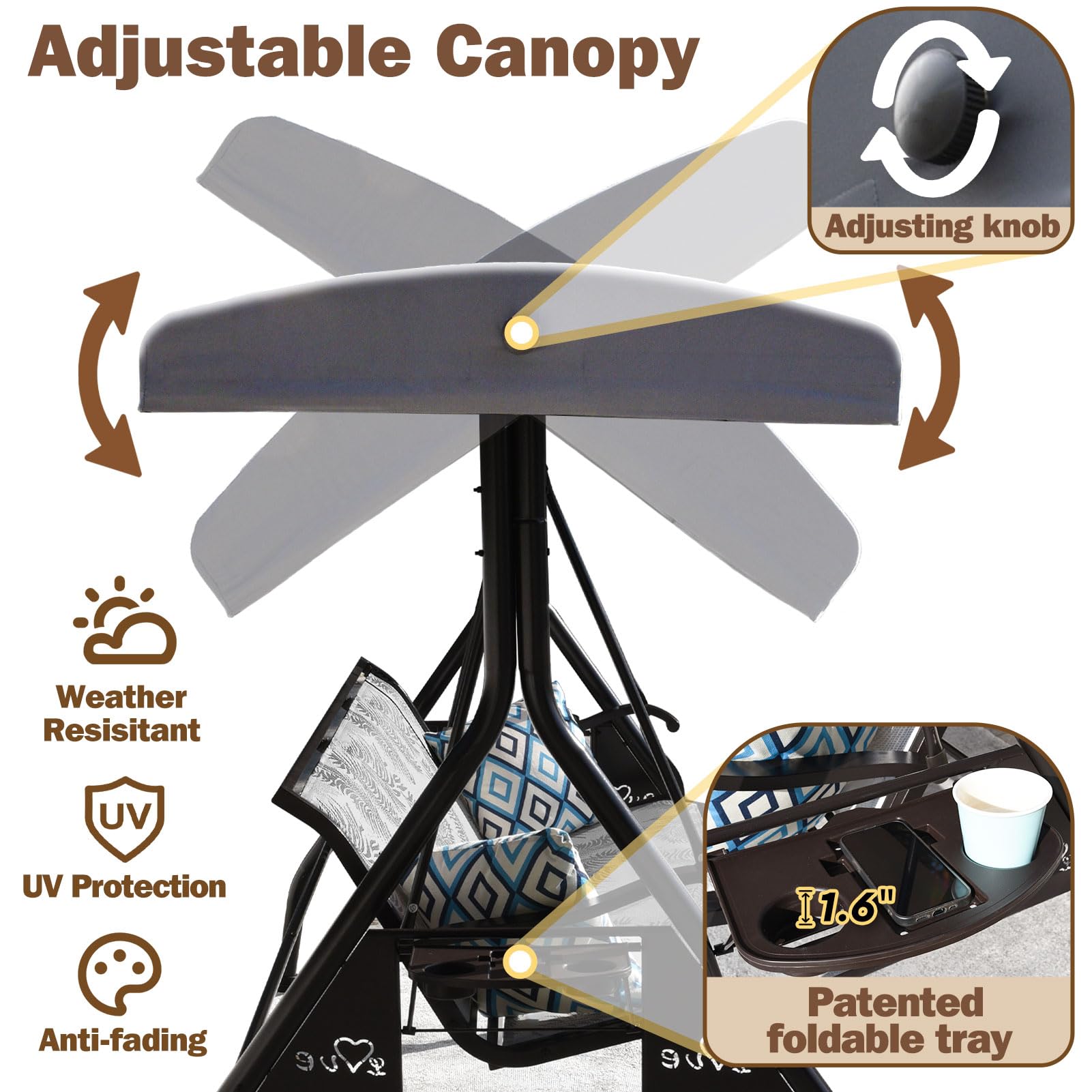 Amazon.com : ZZW 3 Person Patio Swing Outdoor Swing for Adults