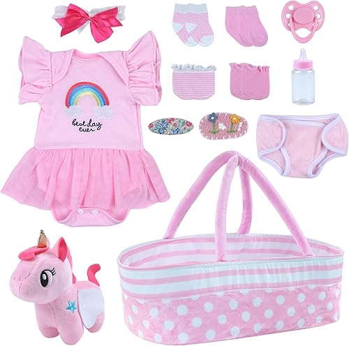 BABESIDE 13 piezas de ropa de muñeca Reborn con moisés para muñecas de 17 a 22 pulgadas, ropa de muñecas de bebé, accesorios de atuendo para muñeca