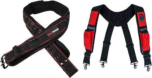 MELOTOUGH Cinturón de trabajo acolchado para herramientas con anillo en D para hombres, construcción fuerte y duradera doble hebilla de rodillo de