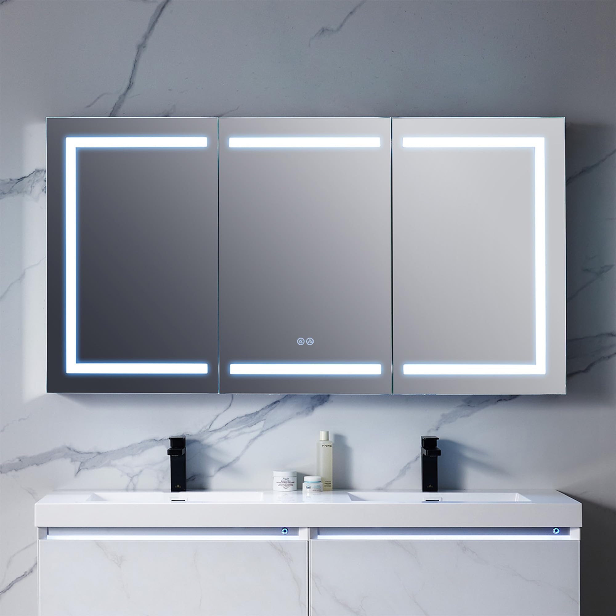 Blossom Canopus 60-Inch LED Lighted Mirror Medicine Cabinet | Recessed or Surface Mount Bathroom Cabinet | One Touch Built-in Defogger | Dimmer | Makeup Mirror | 3 Adjustable Glass Shelves