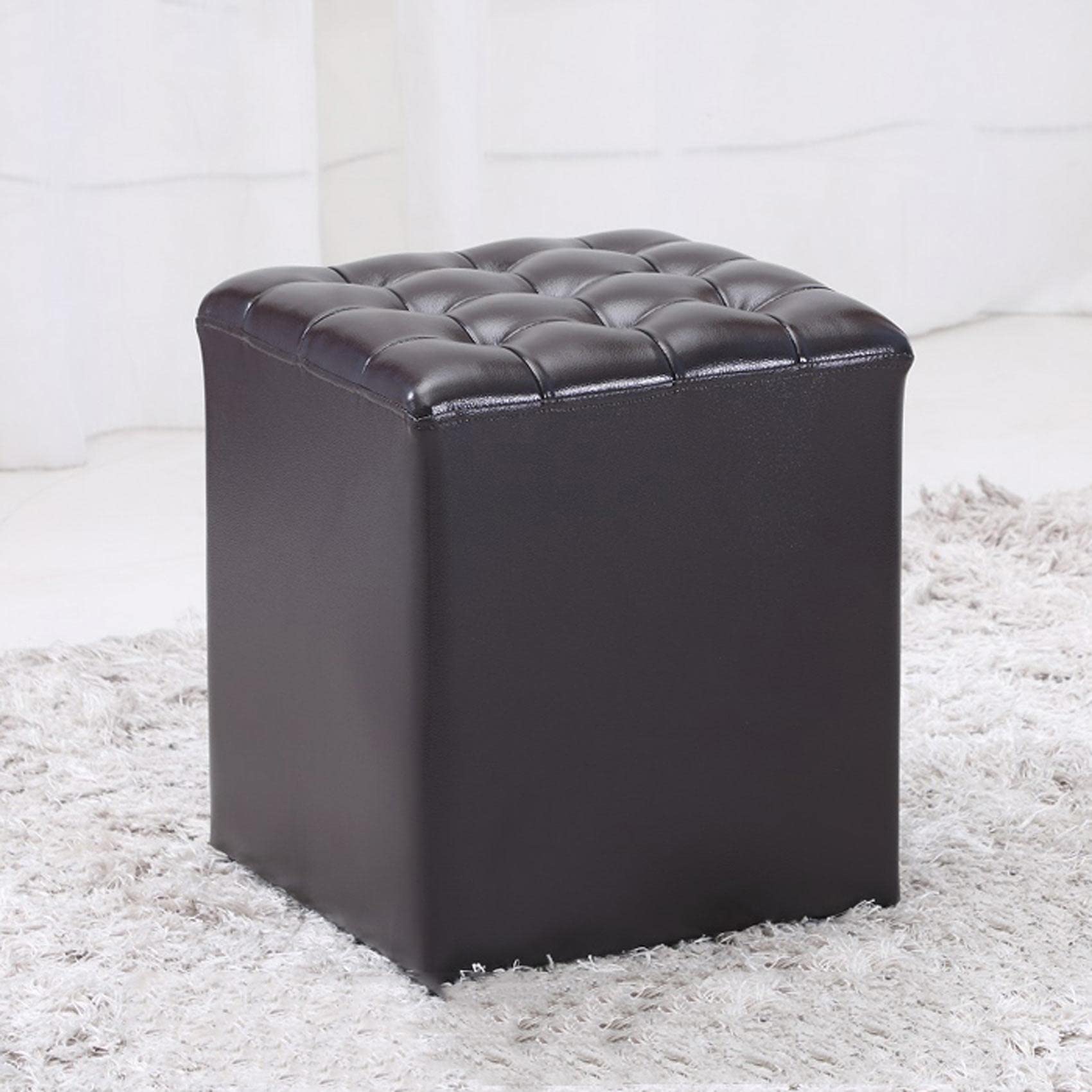 LMMIAOZ Brown Square Footstool - Soft Leather Footrest, Non-Slip Design, Easy to Clean, Perfect for Shoe Changing - 36x36 cm, Ideal for Home & Office Use