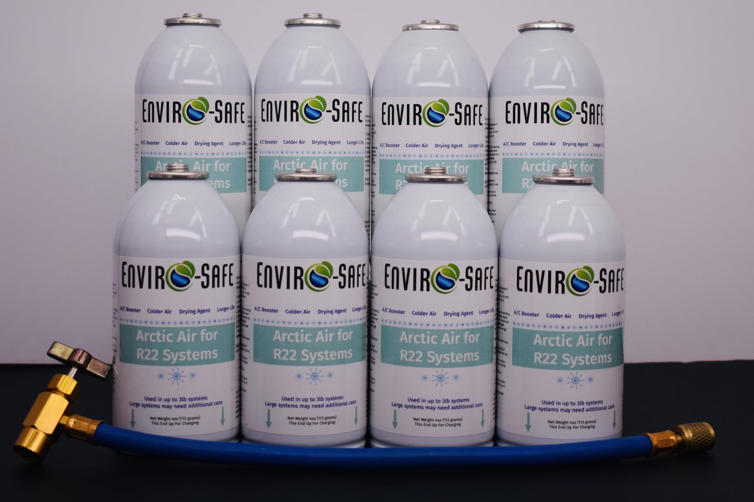 Generic Arctic Air for R22 systems, 8 Cans, Charging Hose, White