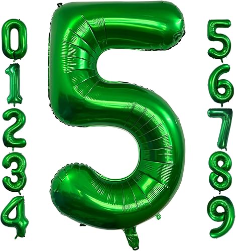 Globo gigante de 40 pulgadas de color verde oscuro con número 5, de gran tamaño, gigante, de mylar de dígitos, de color verde oscuro, para