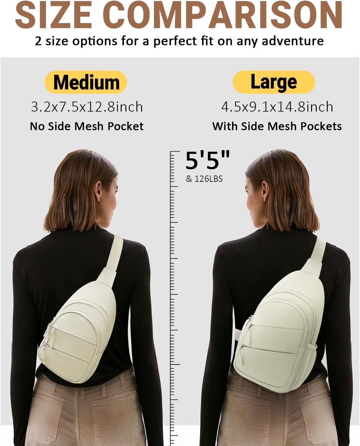 Tuwubi Crossbody Bags for Women, Sling Bag for Men, Small Hiking Backpack Anti Theft Lightweight for Outdoors Travel (L, Beige) - Image 5