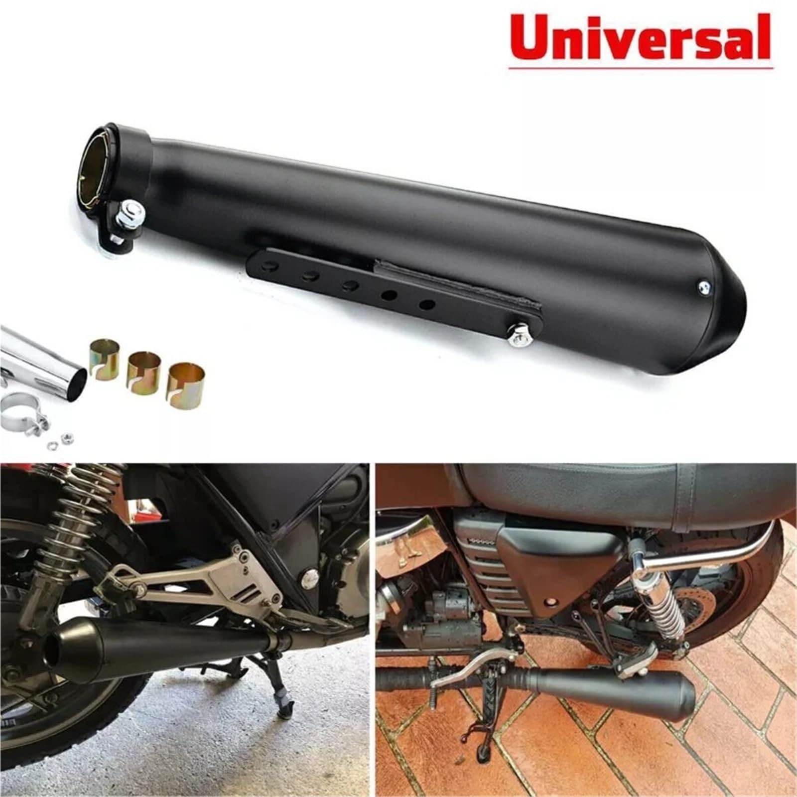 Tubo de Escape de Escudo térmico de Escape Silenciador de escape para motocicleta, estilo retro vintage clásico, galvanizado, Compatible con Harley Cafe Racer Bobber CG125 SR400(Black)