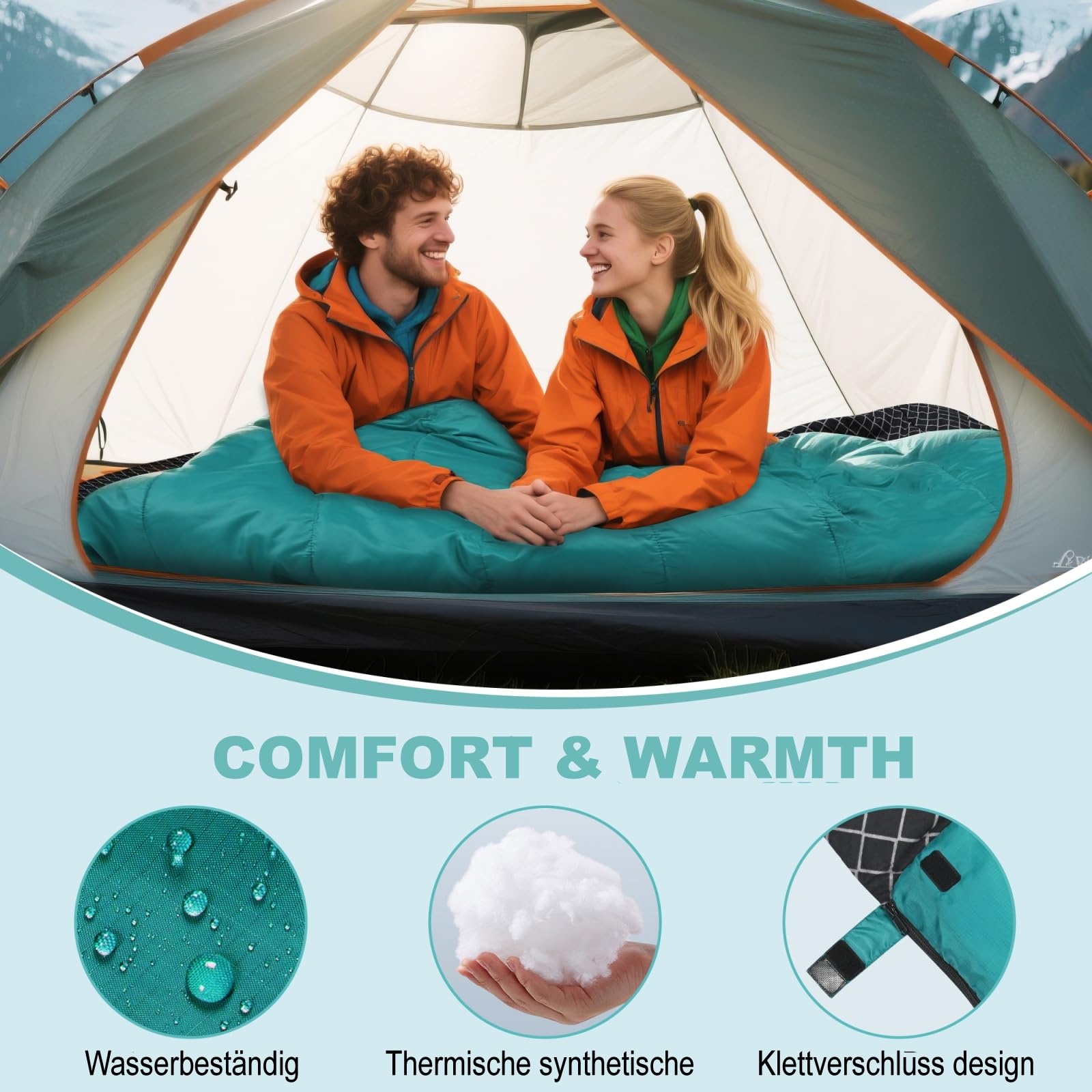 Sacco a letto doppio in cotone flanella per campeggio, zaino o escursionismo. Sacco a letto impermeabile Queen Size 2 persone per adulti