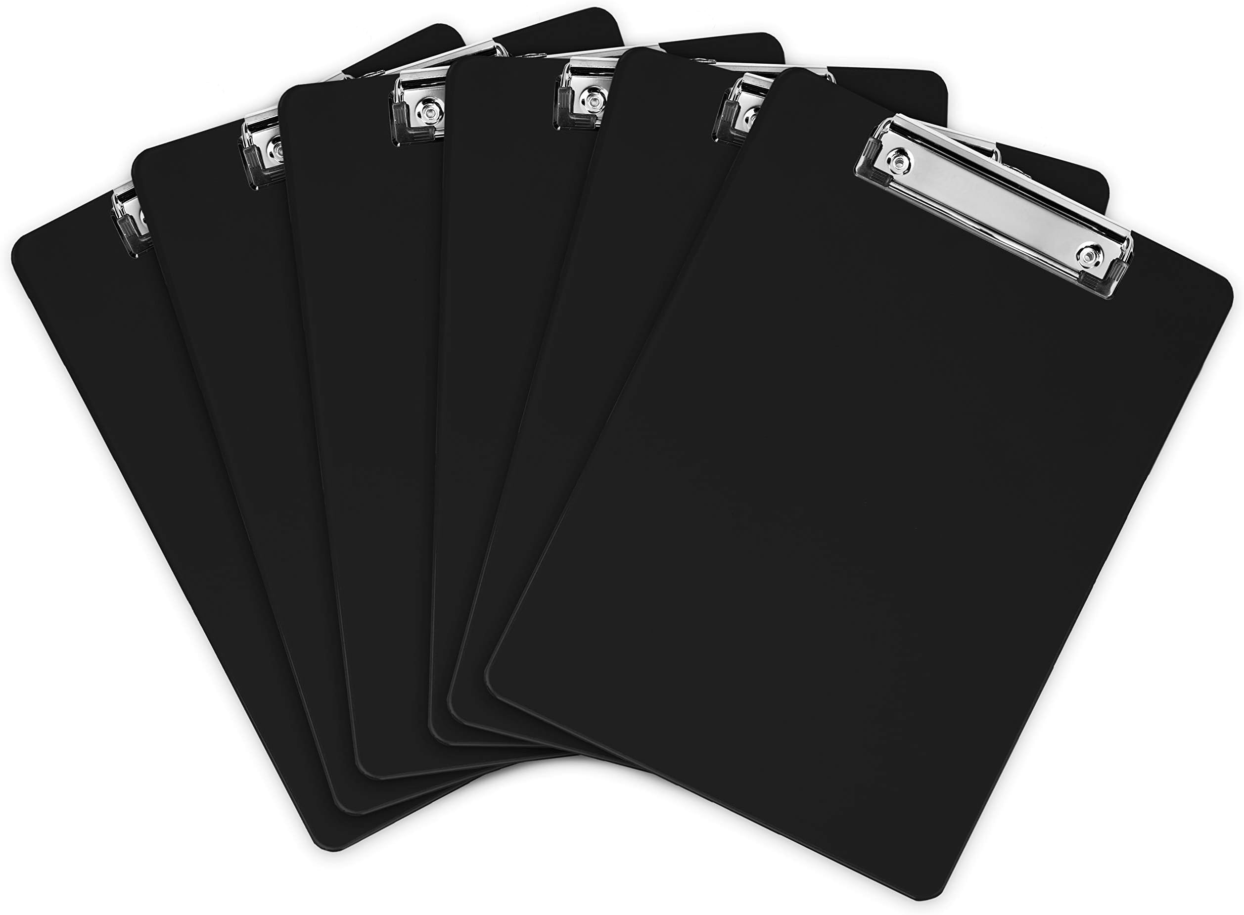 Office Solutions Direct Plastic Clipboards (Set of 6) Multi Pack Clipboard (Black) Strong 12.5 x 9 Inch | Holds 100 Sheets! Acrylic Clipboards with Low Profile Clip | Cute Clip Boards Board Clips