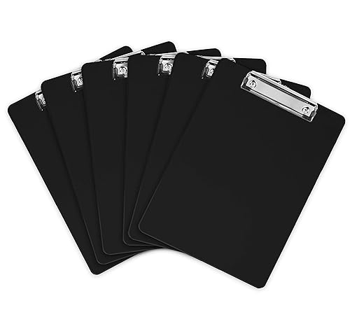 Black Plastic Clipboards (Set of 6) Multipack - 12.5x9 Inch