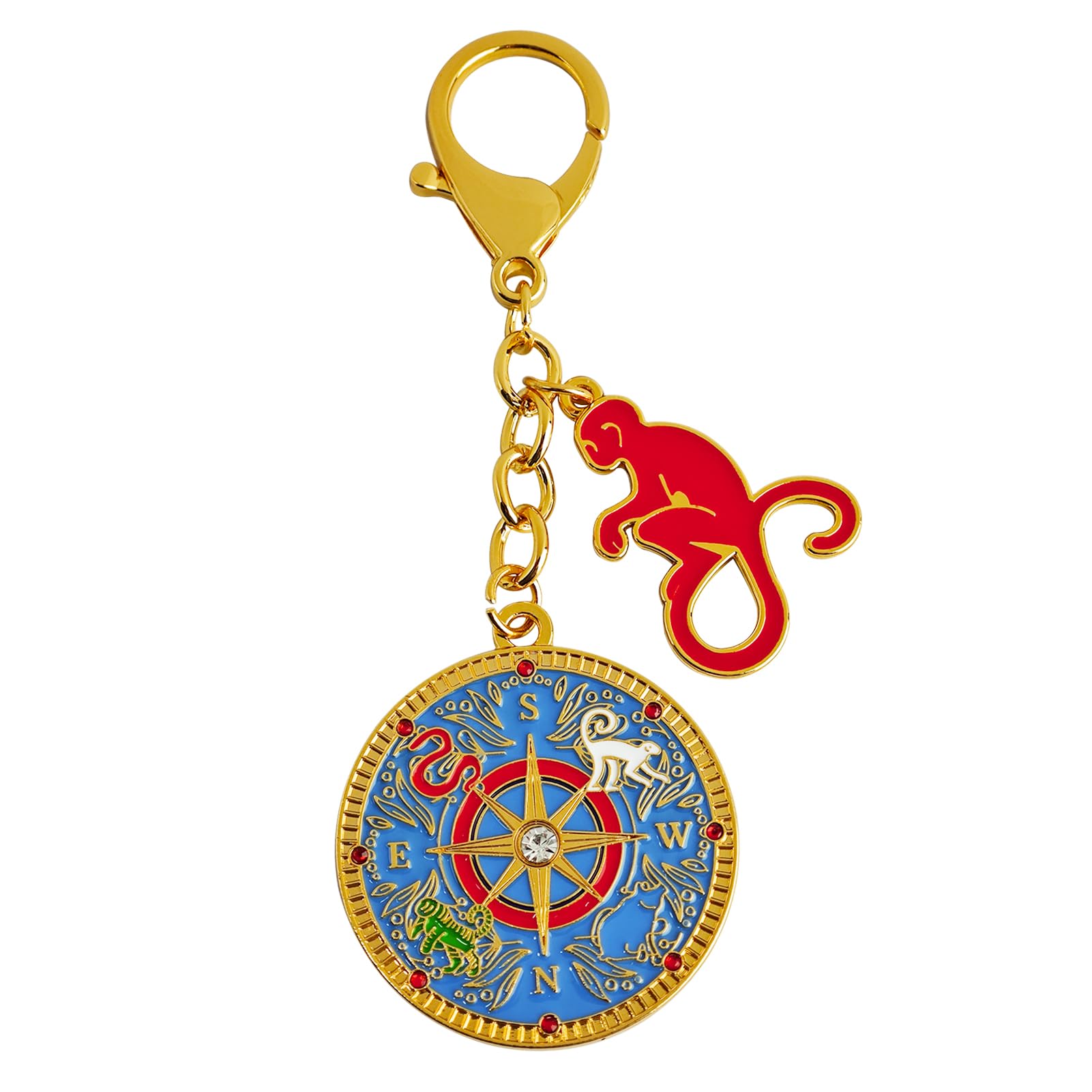 Feng Shui The 4 Elements Cross With Monkey Keychain Wealth and Creativity Amulet Key Chain, Blue, 1