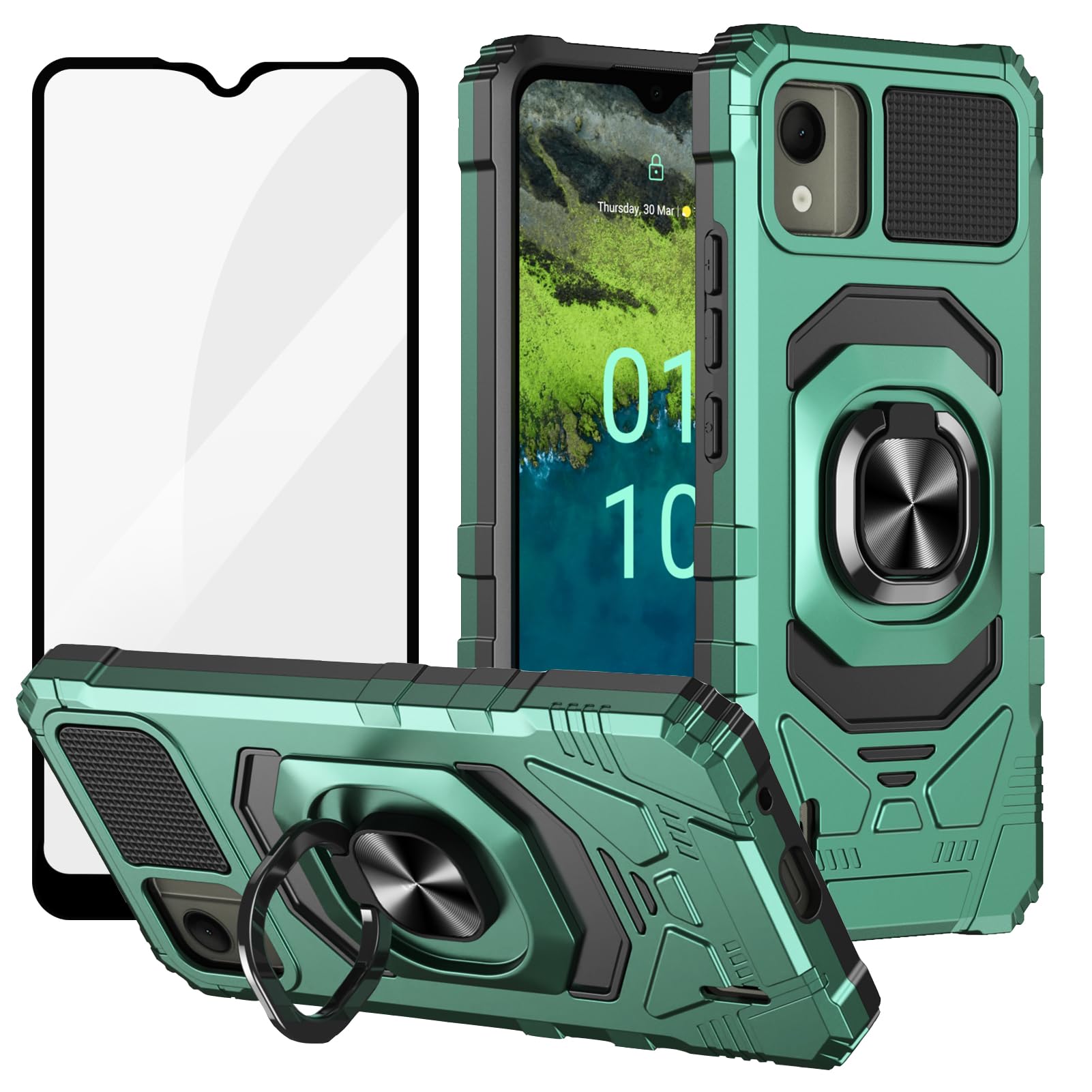 Ailiber Phone Case for Nokia C110 with Screen Protector, Nokia C110 Case with Kickstand, for Magnetic Car Mount, Military Grade, Heavy Duty Shockproof