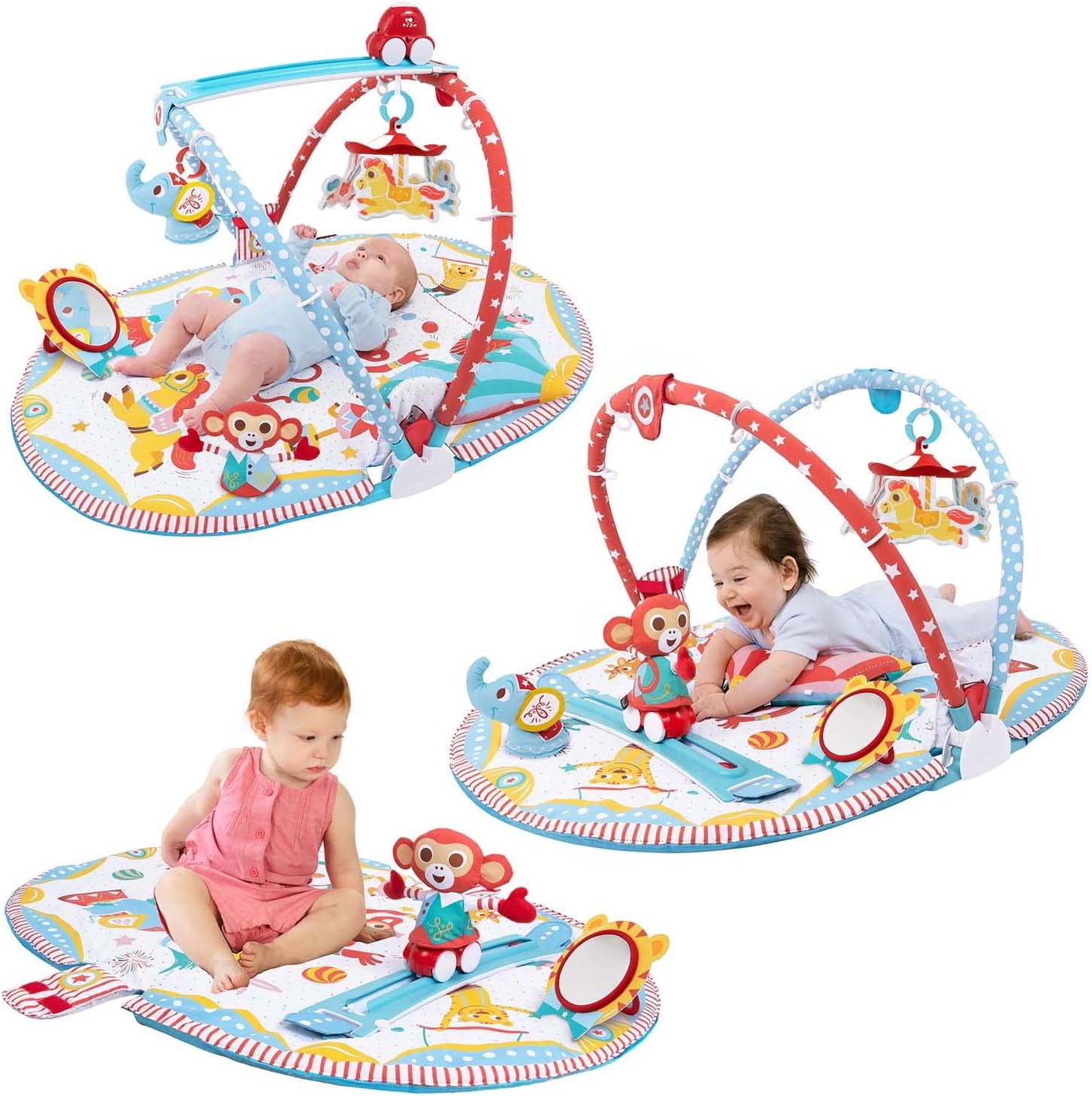 Yookidoo Circus Baby Playmat Gym. with Musical Motorized Mobile, Tummy Time Pillow, Mirror, and Newborn Textured Animal Figures. Infant Activity for 0-12 Month.
