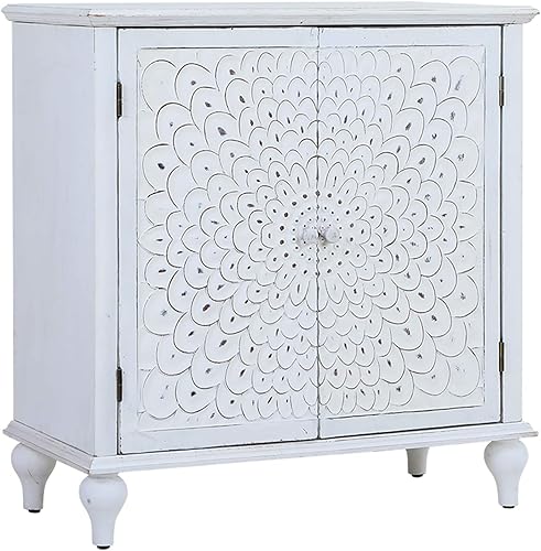 Miniatura 18 de Sophia & William Gabinete Accent con Puertas, Gabinete de Almacenamiento Decorativo Envejecido con Marco de Madera y Patrón En relieve Plateado para