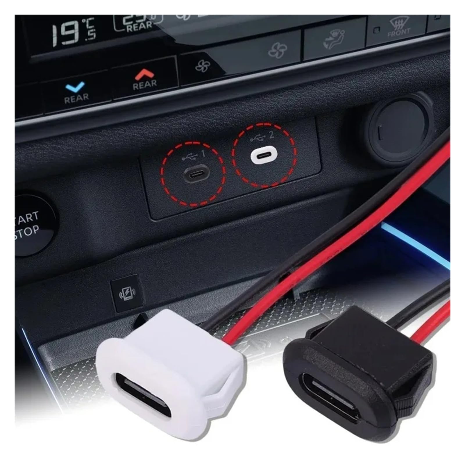 USB C Waterproof Female 2Pin Fast Charging Jack Port Connector Socket (B-White(2 szt.)