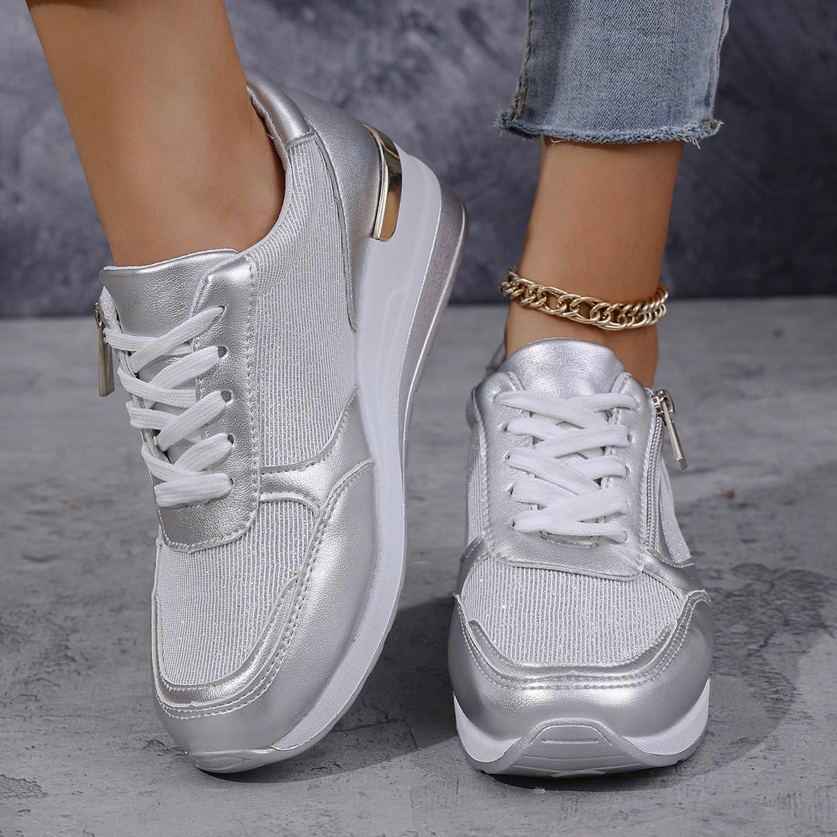 Basket Femme Chaussures à Lacets Sneakers Wedge Basket Compensées Chaussures de Marche