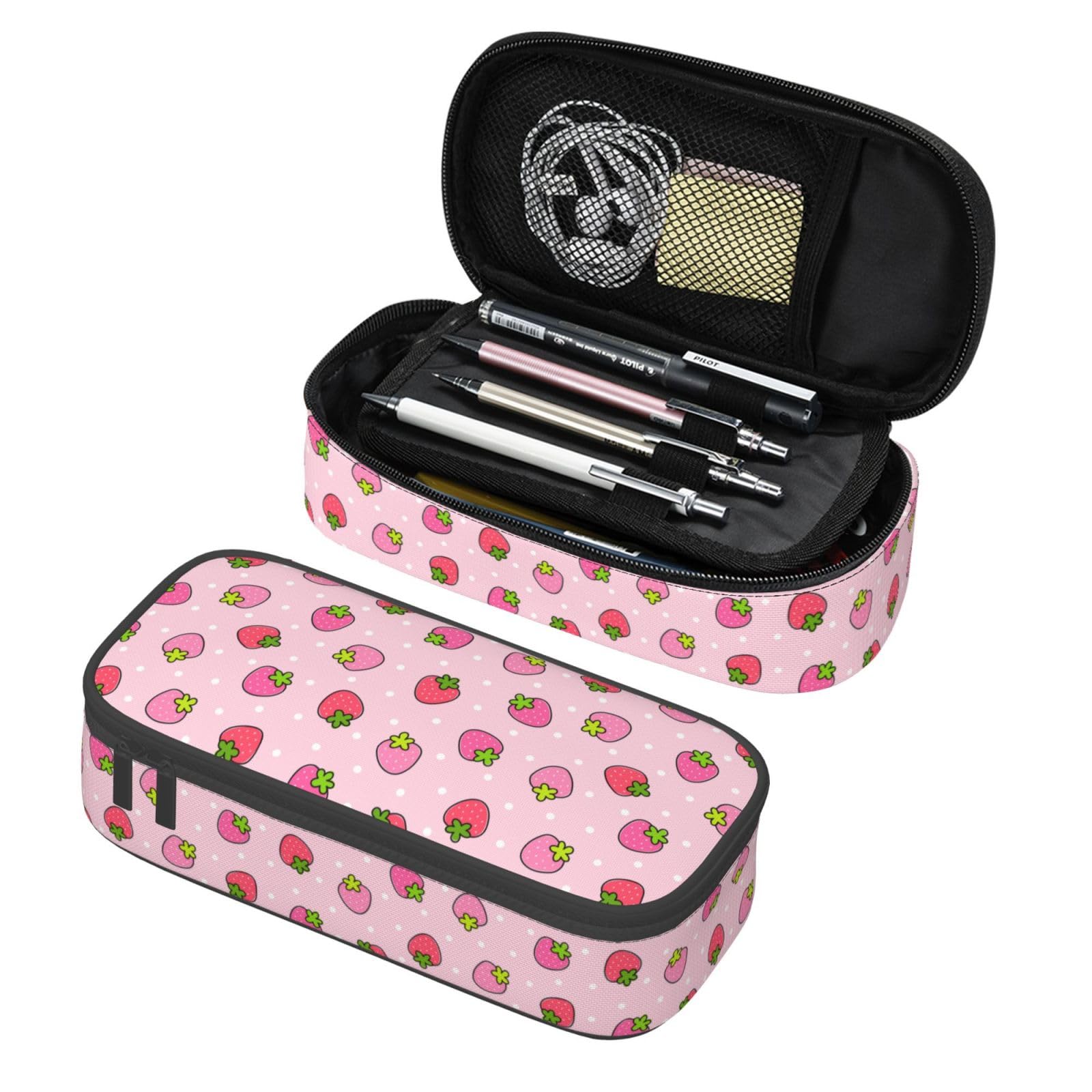 Cute Pink Strawberry Dot Pencil Case Big Capacity Storage Pencil Pouch Stationery Bags With Zipper Portable Pen Holder Box Organizer For Boys Student College School Office Supplies